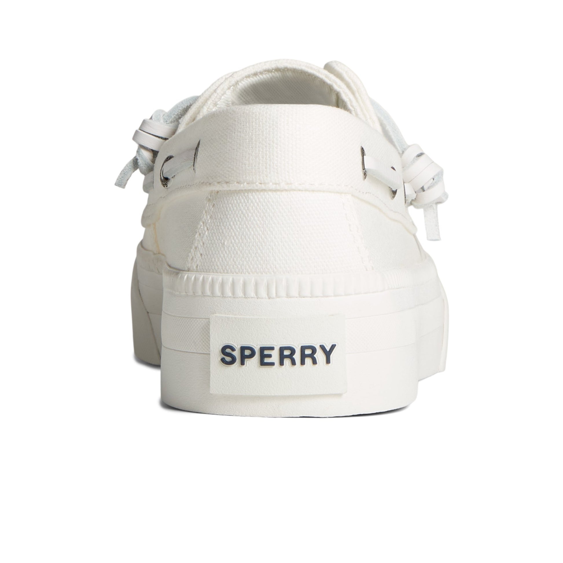 Close-up of the White Bahama 3.0 Platform Sneaker Vulcanized Boat Shoe Sneaker