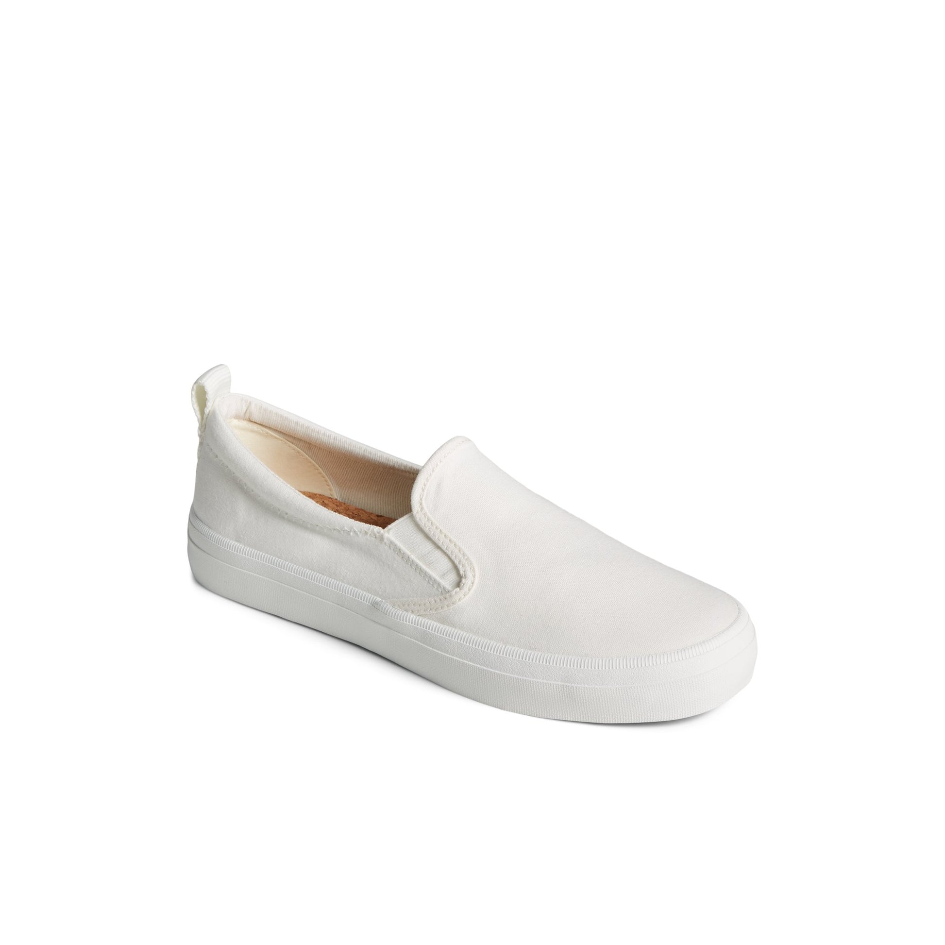 Three-quarter angle of White SeaCycled™ Crest Twin Gore Canvas Sneaker Vulcanized Sneaker's front side