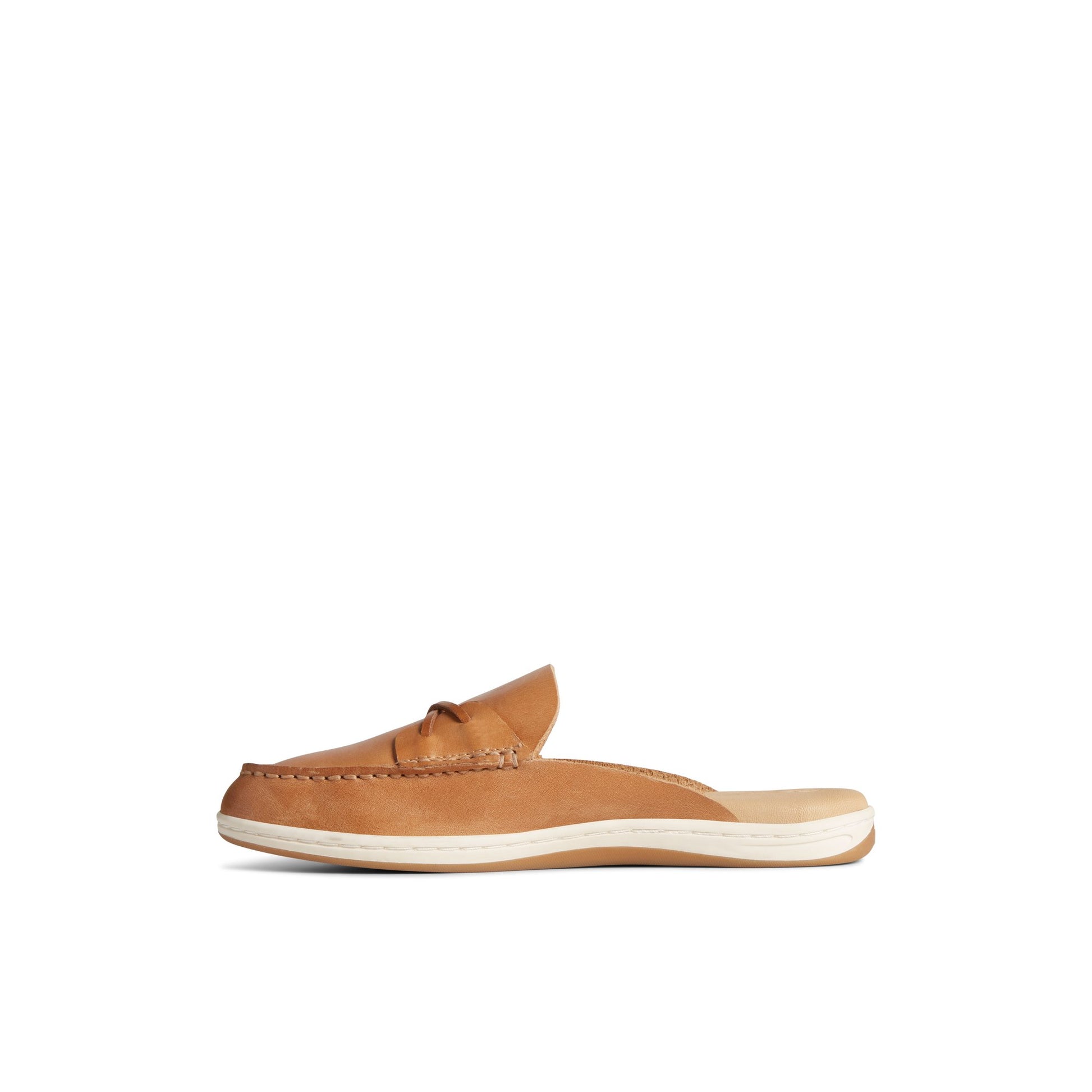 Side view of Medium Beige Mulefish Leather Boat Shoe Loafer Mule