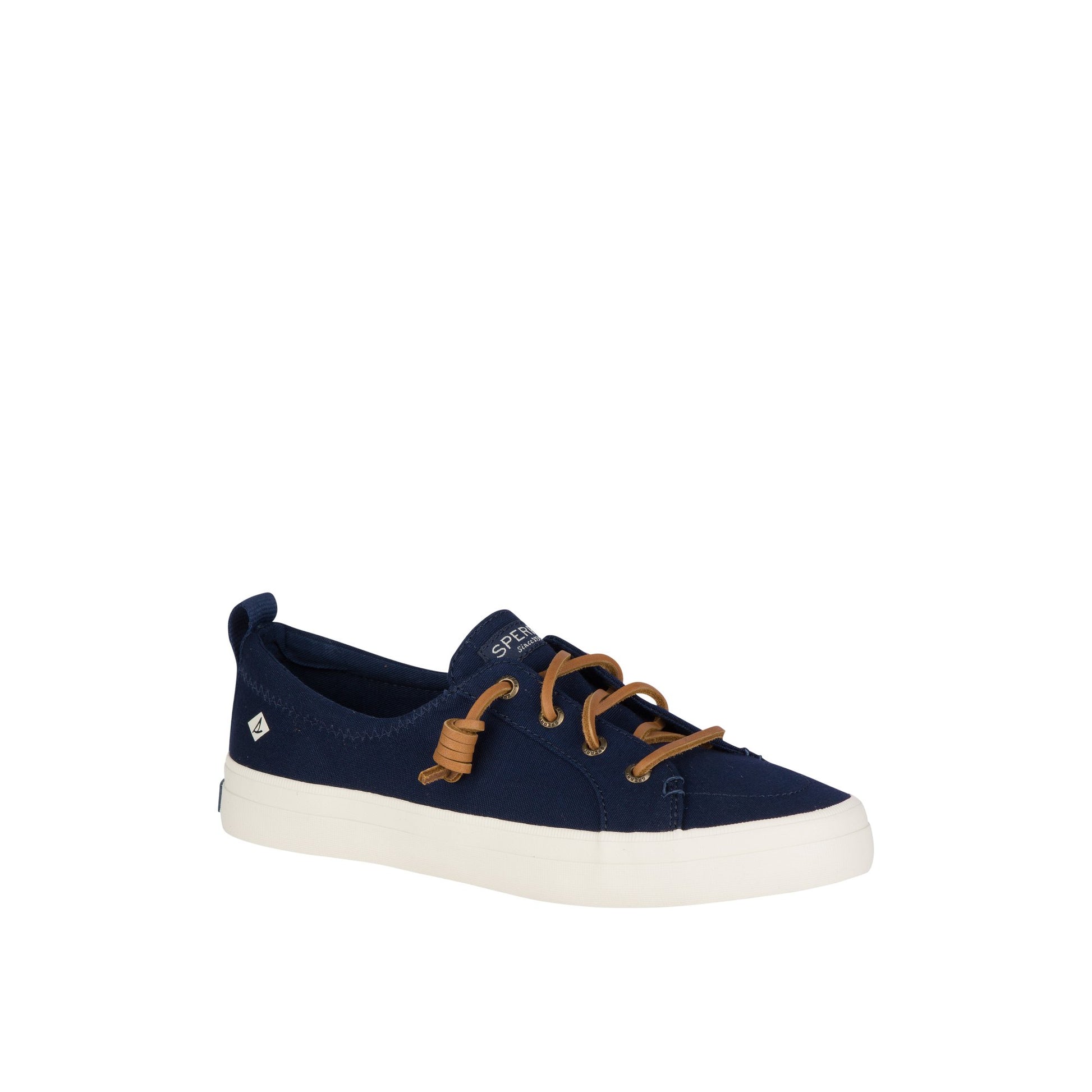 Three-quarter angle of Navy Crest Vibe Canvas Mainstream Sneaker Vulcanized Sneaker's front side