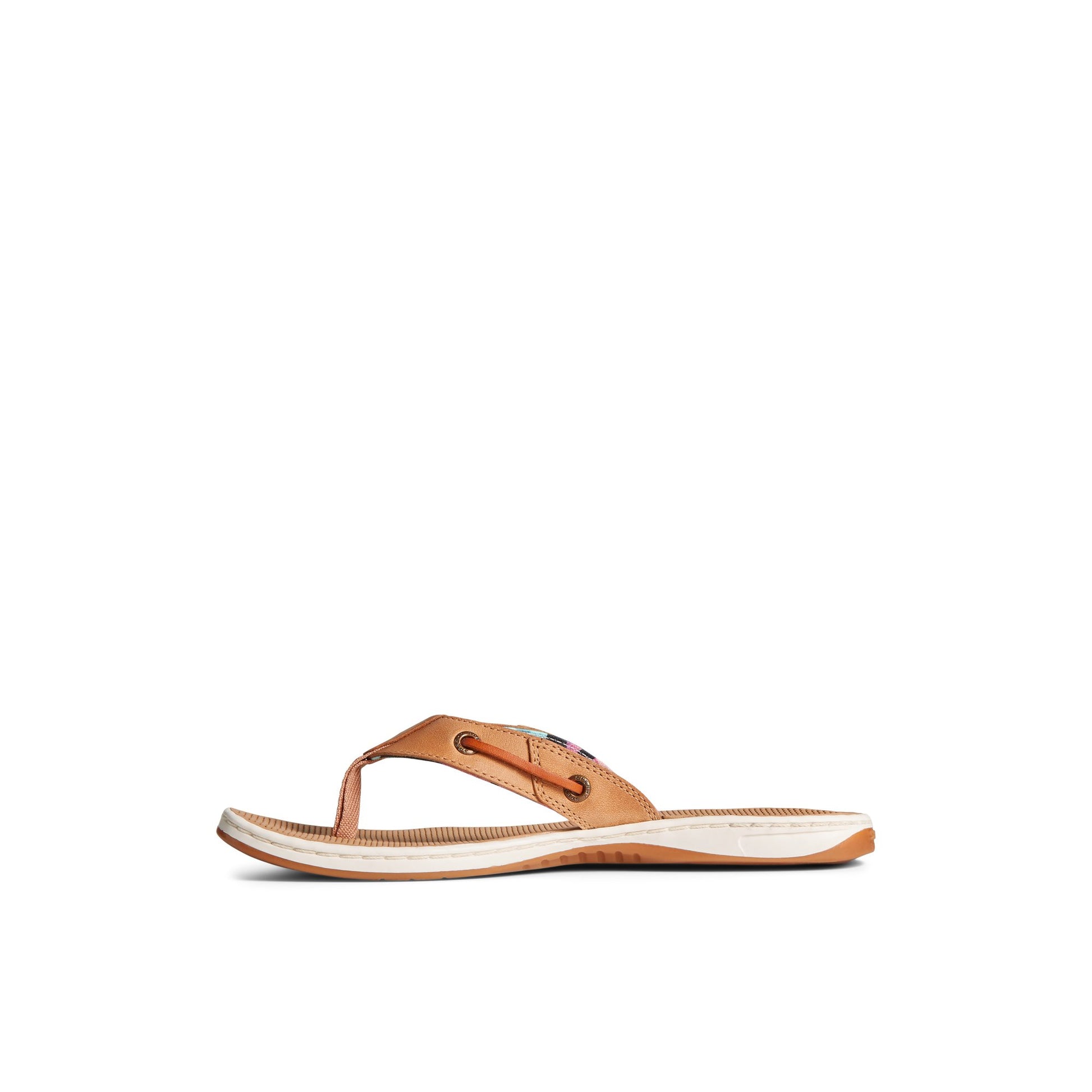 Side view of Medium Beige Seafish Leather Flip Flop Flip Flop Thong Sandals
