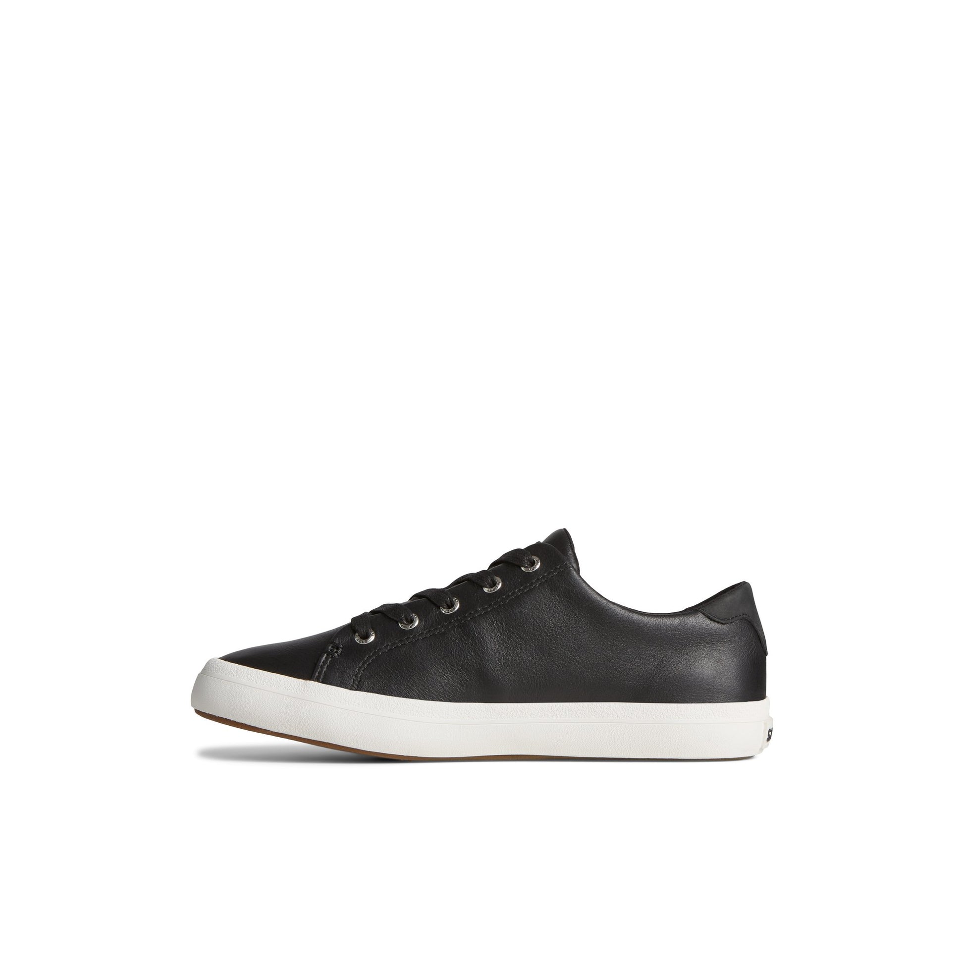 Side view of Black Sandy Leather Sneaker Vulcanized Tennis Sneaker
