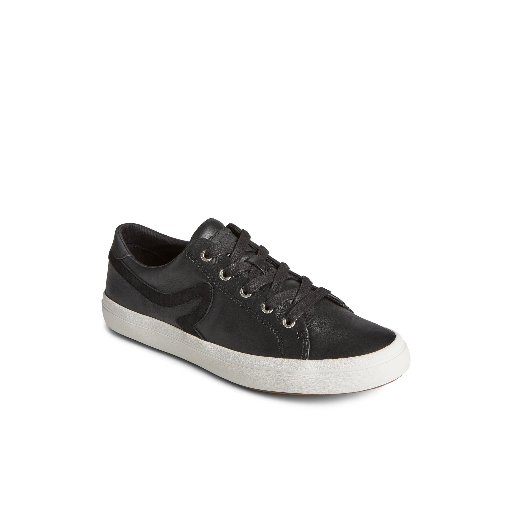 Three-quarter angle of Black Sandy Leather Sneaker Vulcanized Tennis Sneaker's front side