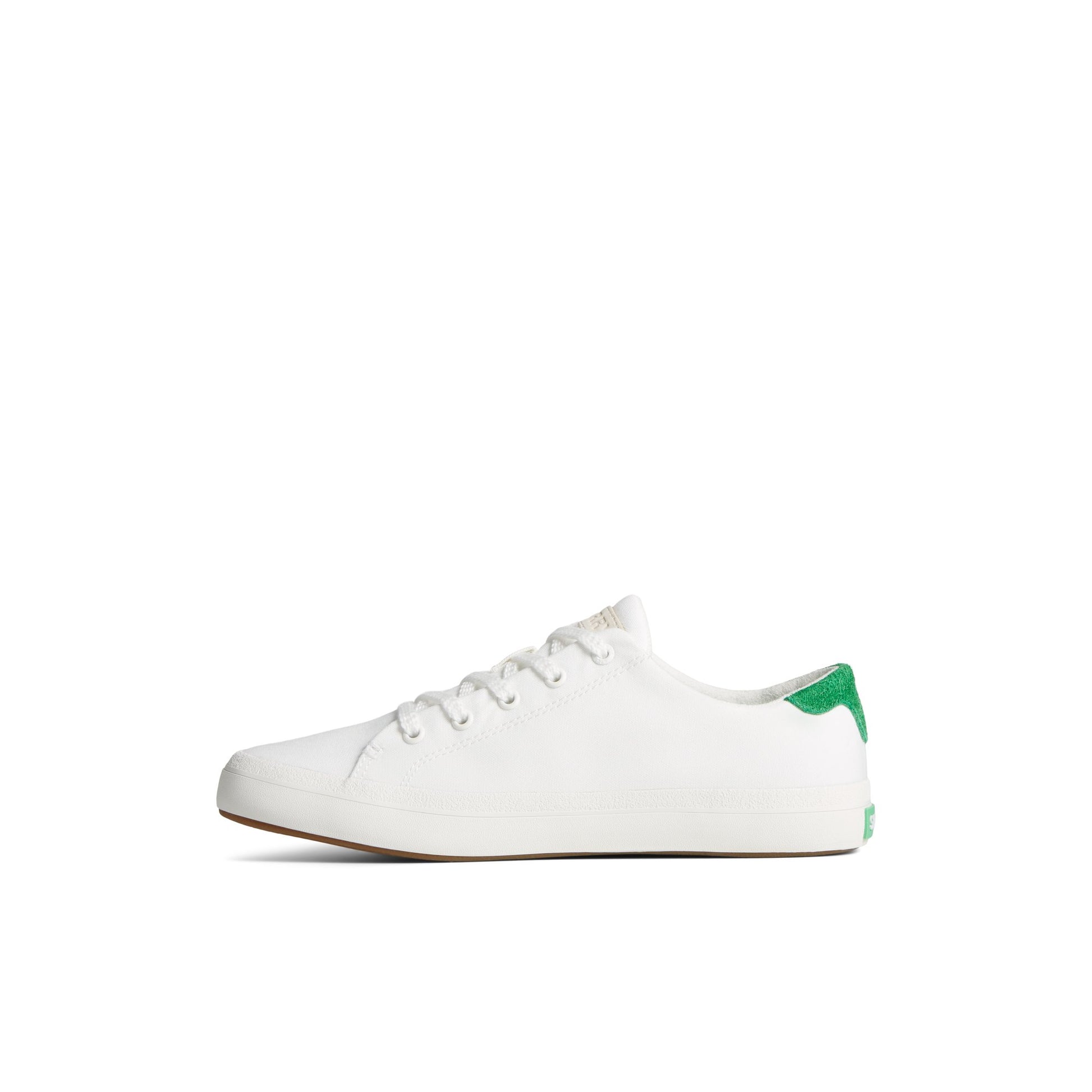 Side view of White Sandy Gingham Sneaker Vulcanized Tennis Sneaker