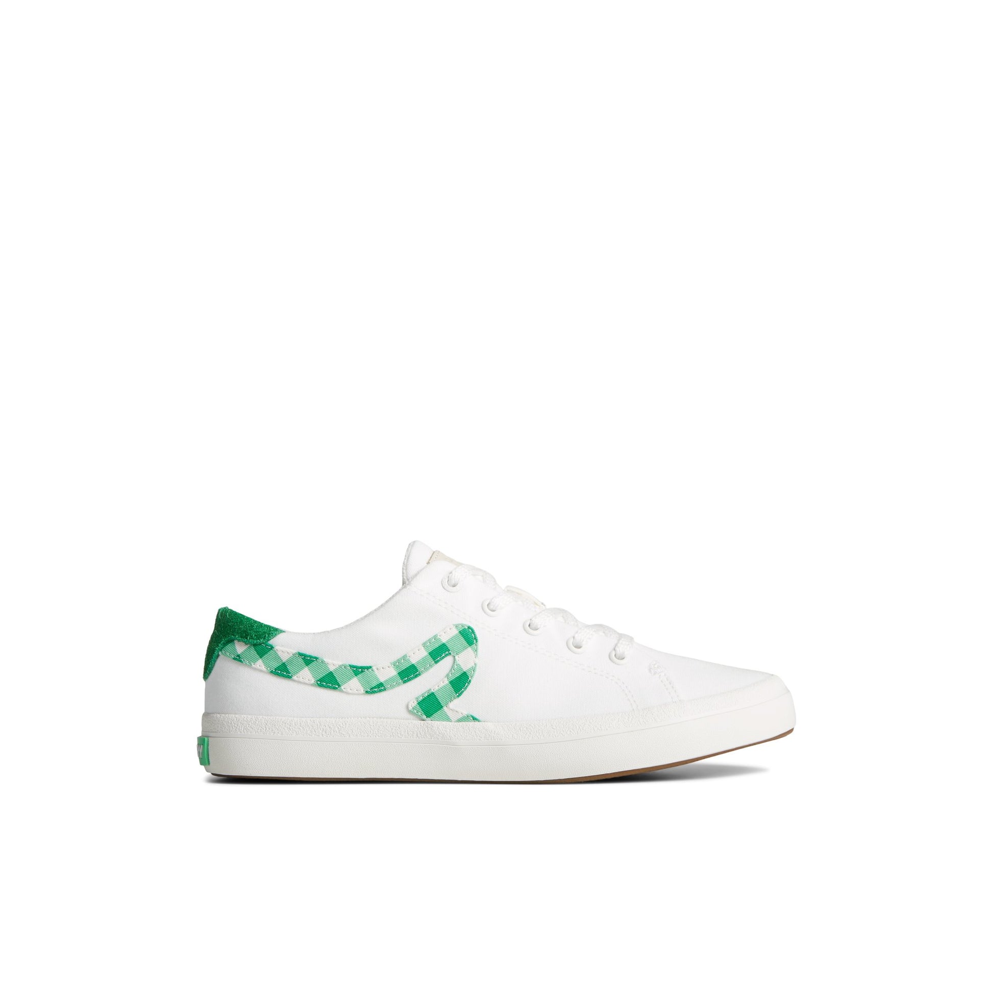 Main View of White Sandy Gingham Sneaker Vulcanized Tennis Sneaker for Womens