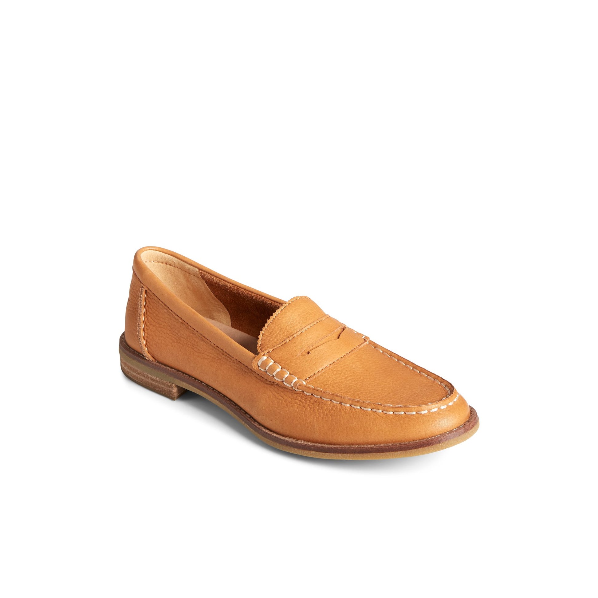 Three-quarter angle of Medium beige Seaport Penny Loafer Penny Loafer's front side