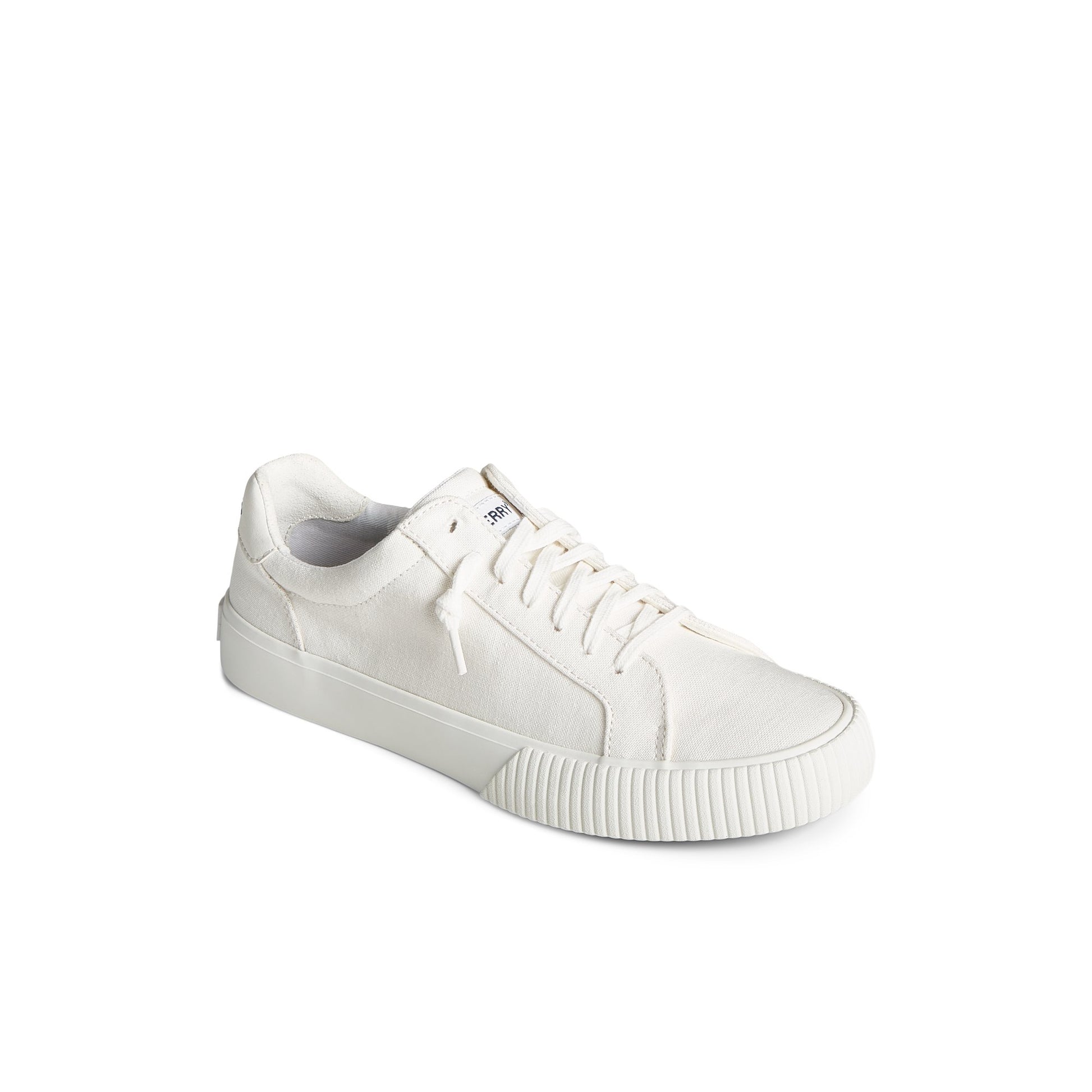 Three-quarter angle of White Bermuda SeaCycled™ Canvas Sneaker Vulcanized Sneaker's front side