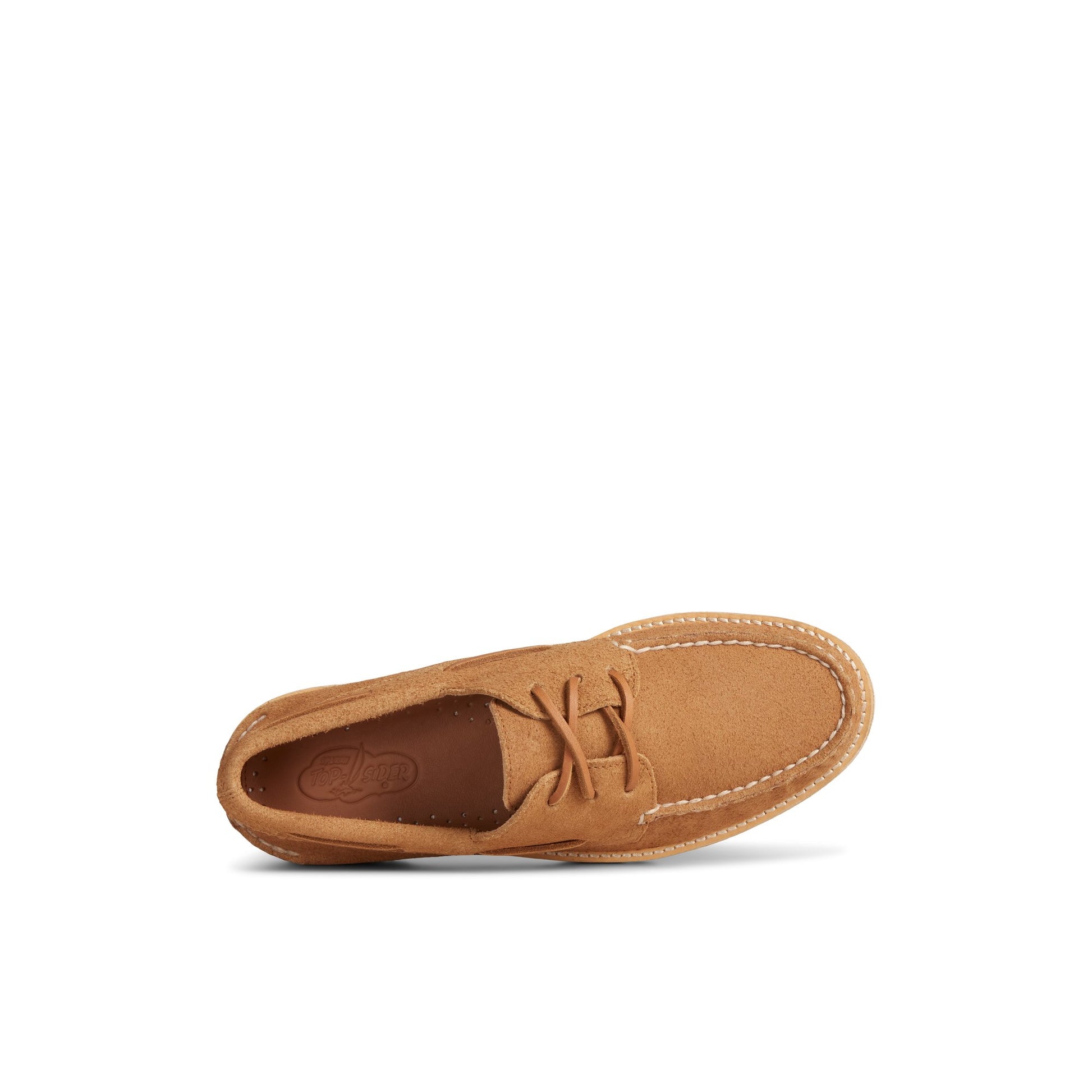Top-down view of the Medium Beige Unisex Authentic Original  3-Eye Vibram Boat Shoe Boat Shoes