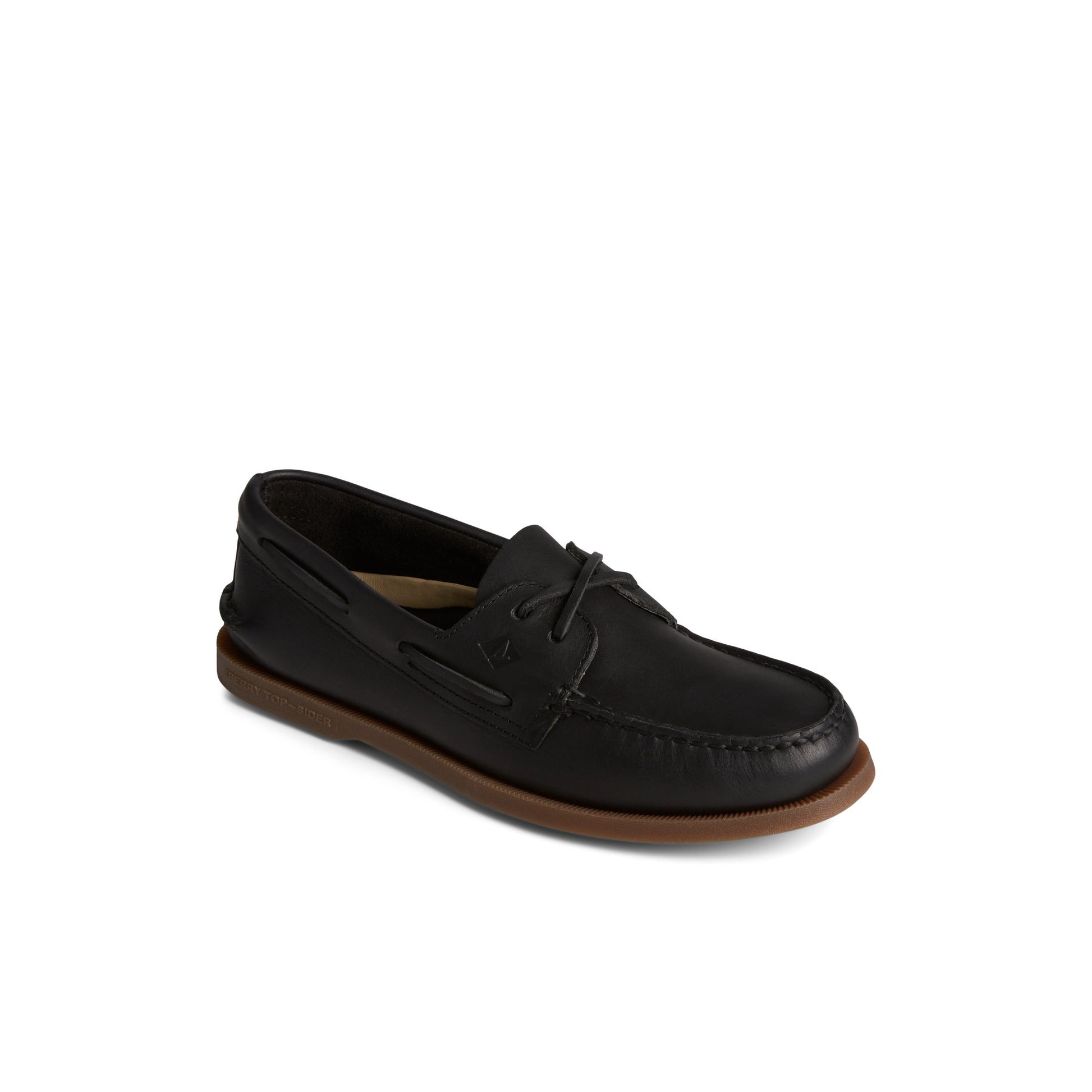 Three-quarter angle of Black Authentic Original™ Cross Lace Boat Shoe Boat Shoes's front side