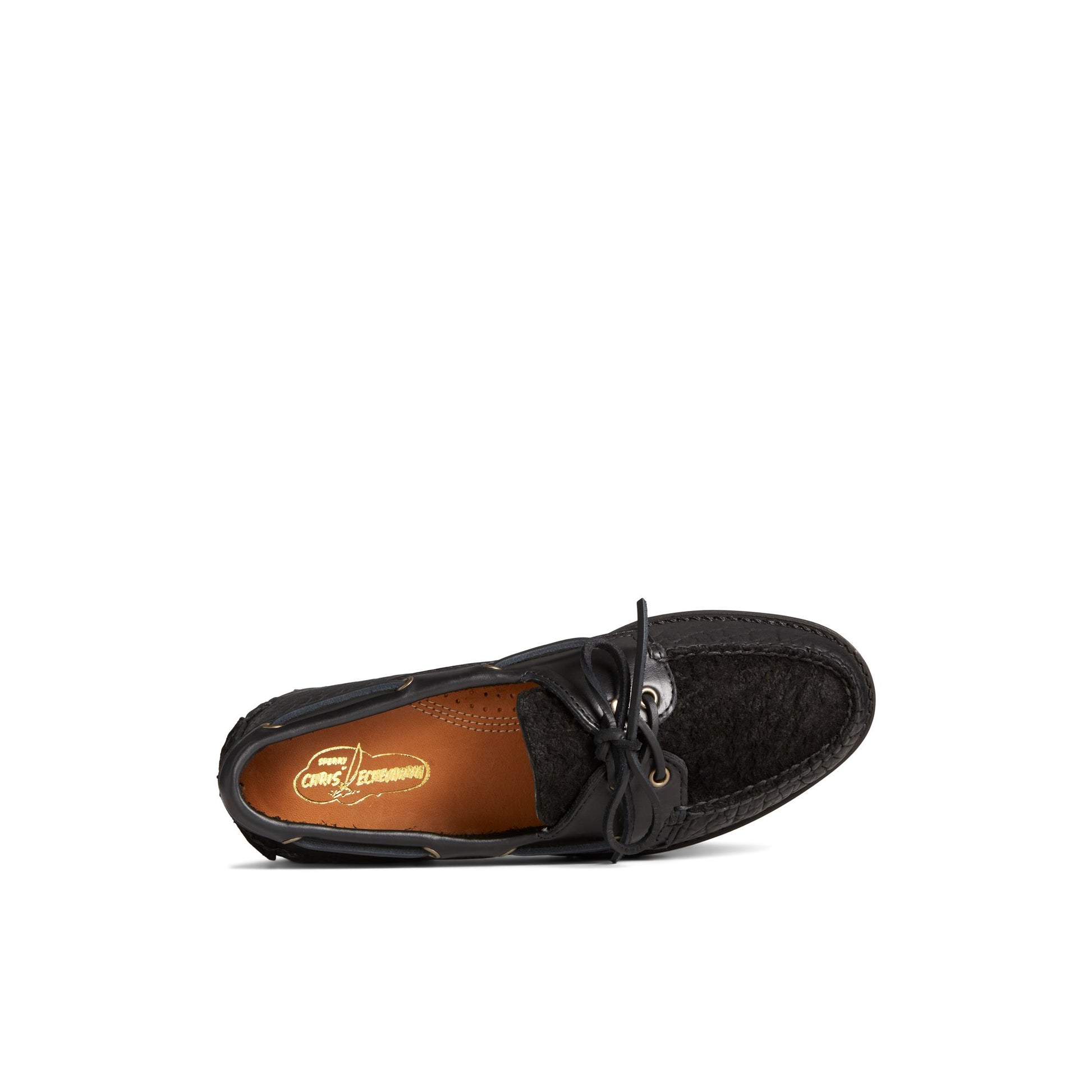 Top-down view of the Black Authentic Original™ 2-Eye Boat Shoe by Chris Echevarria Boat Shoes