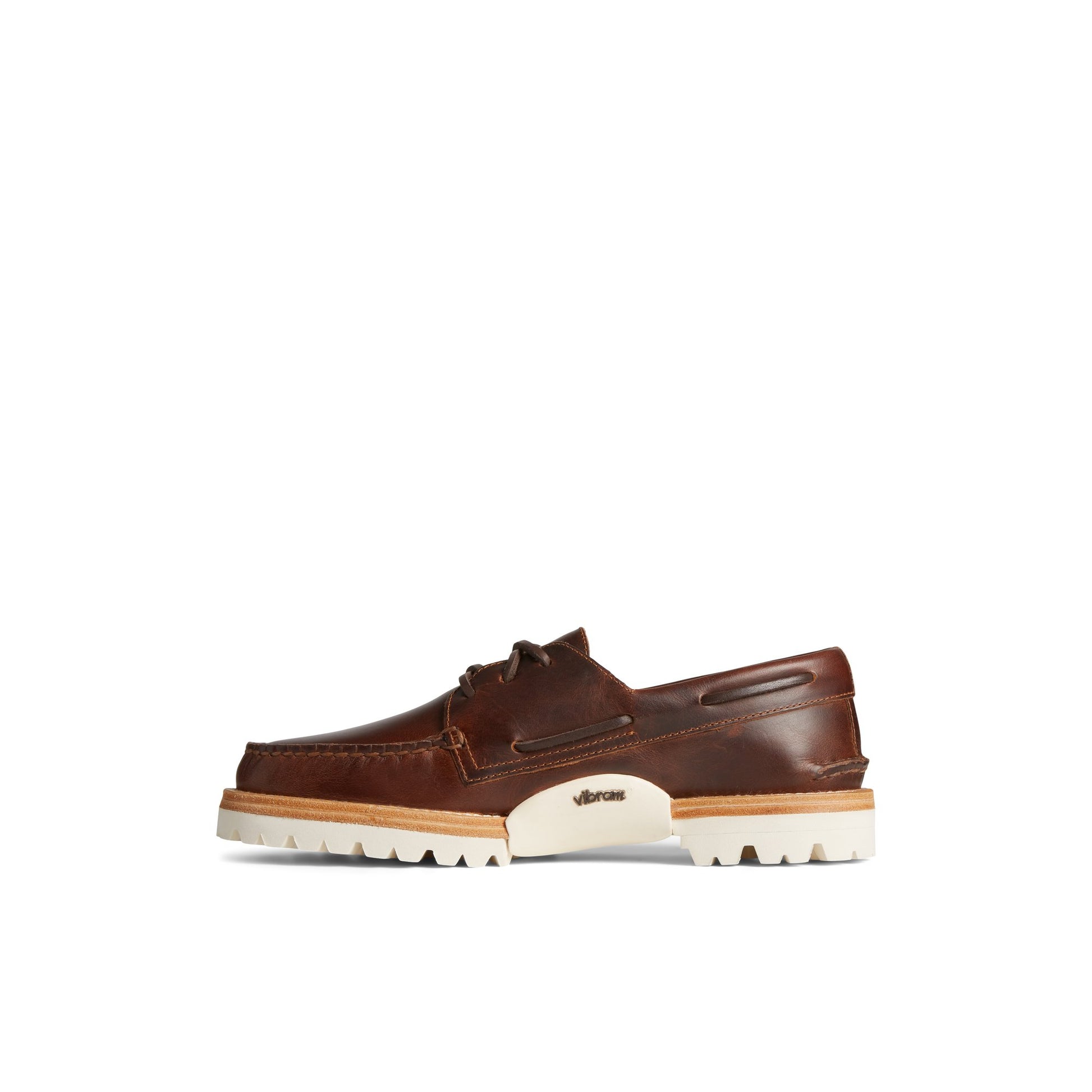 Side view of Brown Unisex Authentic Original  3-Eye Vibram Boat Shoe Boat Shoes