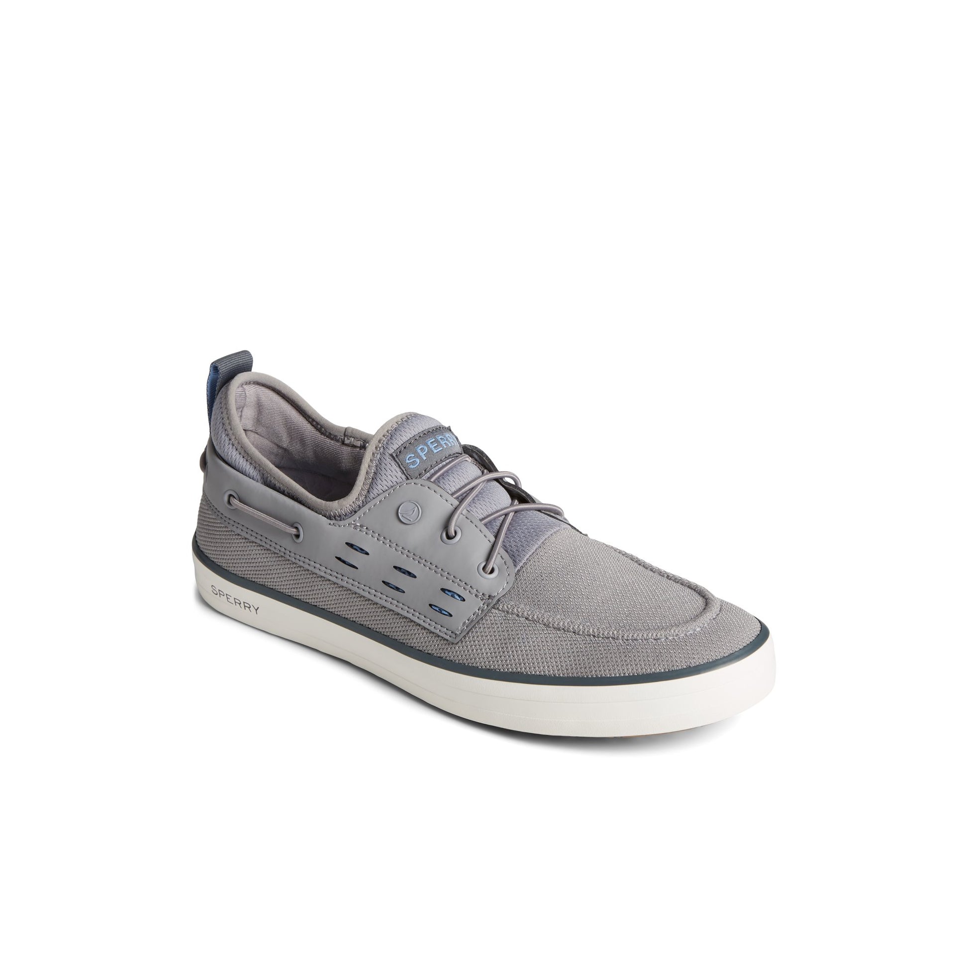 Three-quarter angle of Grey SeaCycled™ Fairlead Boat Sneaker Vulcanized Sneaker's front side