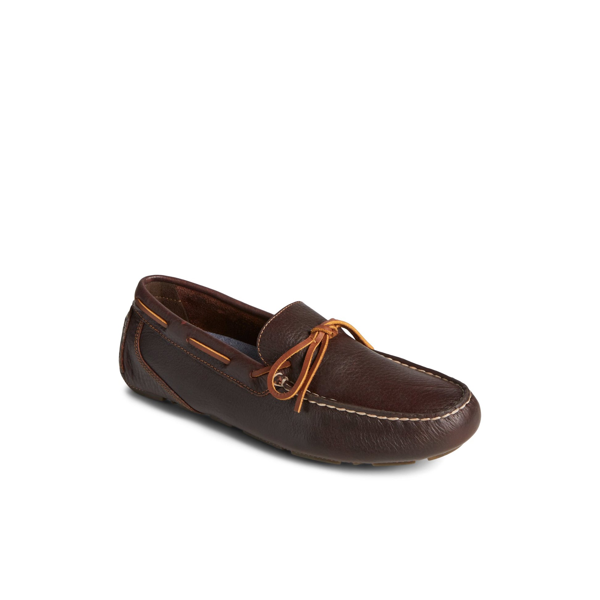 Three-quarter angle of Brown Davenport Pull Up Leather 1-Eye Driver Driver Loafer Casual Shoes's front side