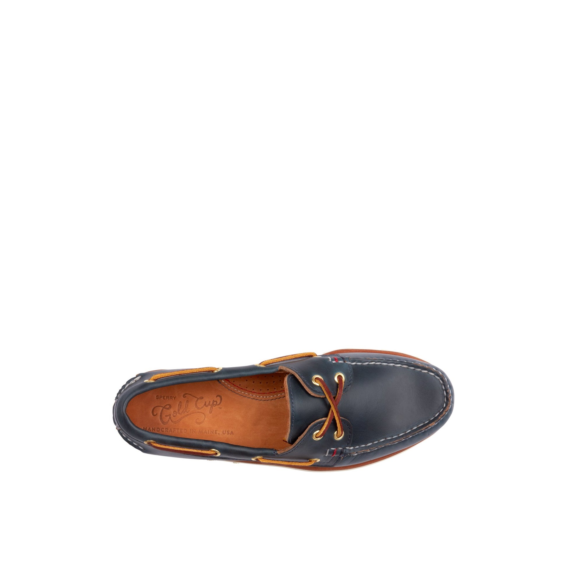 Top-down view of the Navy Gold Cup™ Authentic Original™ Handcrafted in Maine Boat Shoe Gold Cup - Boat Shoes