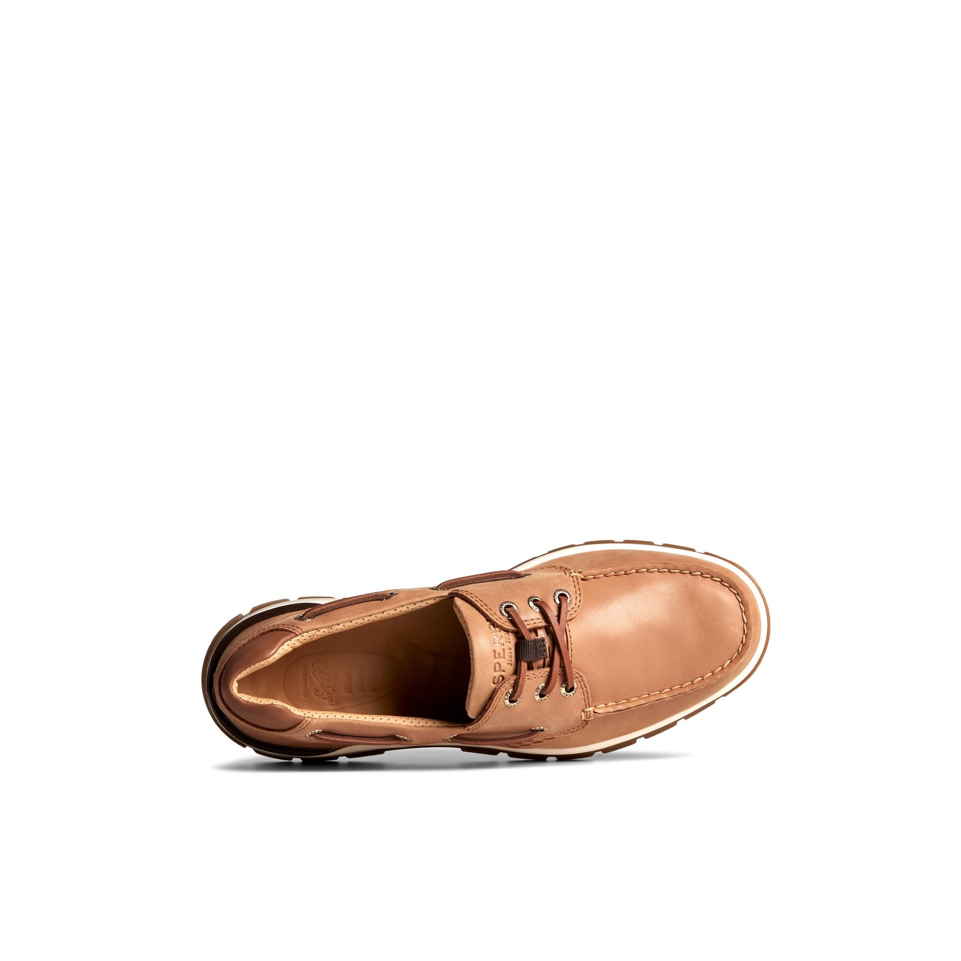 Top-down view of the Medium Beige Gold Cup™ Billfish™ PLUSHWAVE™ Boat Shoe Boat Shoes