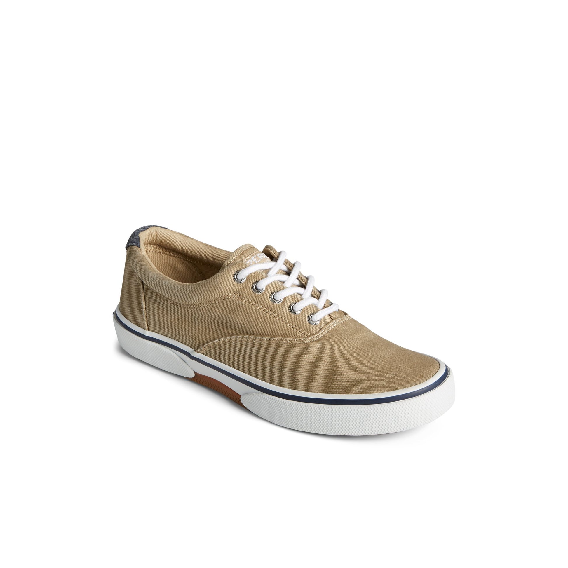 Three-quarter angle of Khaki Halyard CVO Salt Washed Sneaker Vulcanized Sneaker's front side
