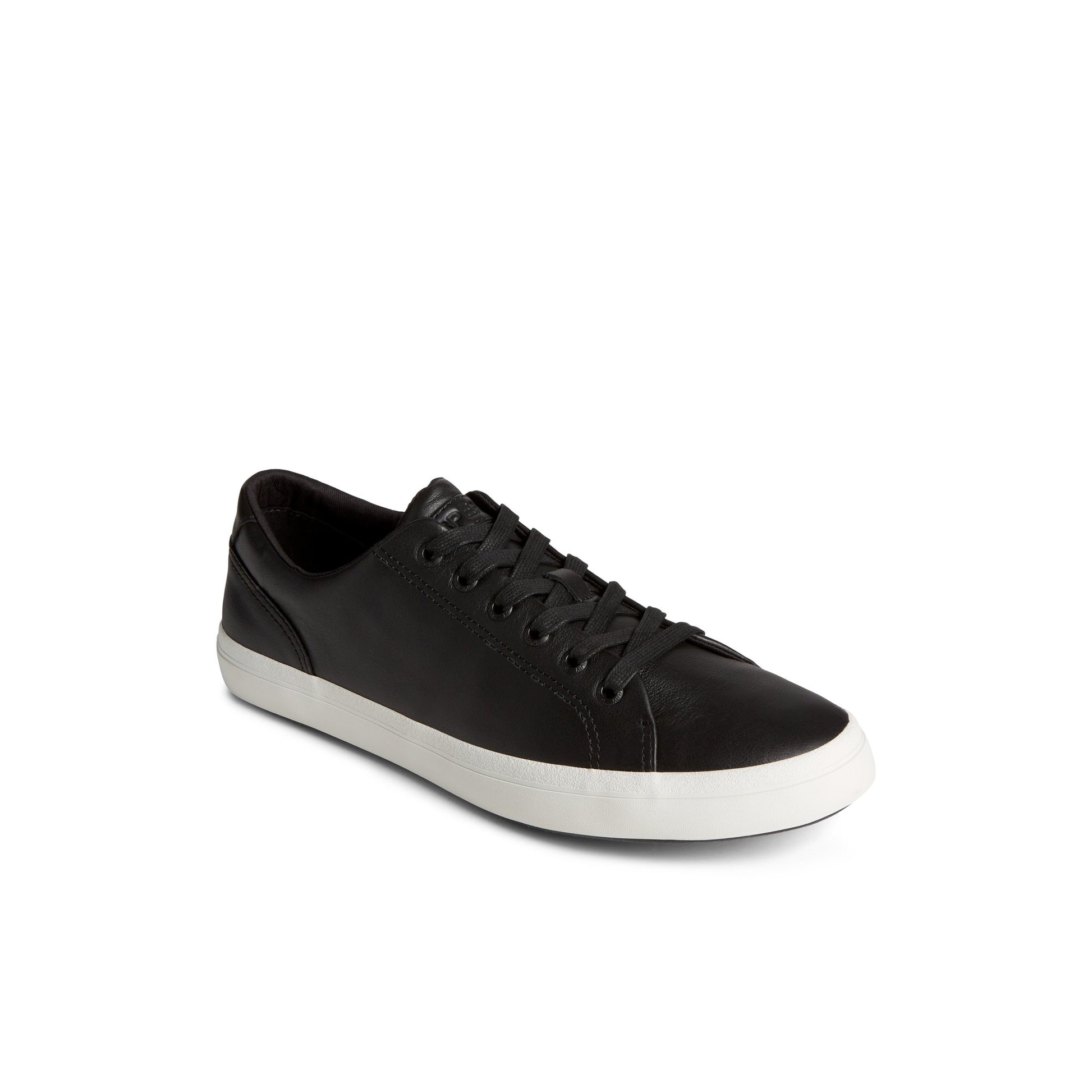 Three-quarter angle of Black Striper II LLT Leather Sneaker Vulcanized Sneaker's front side