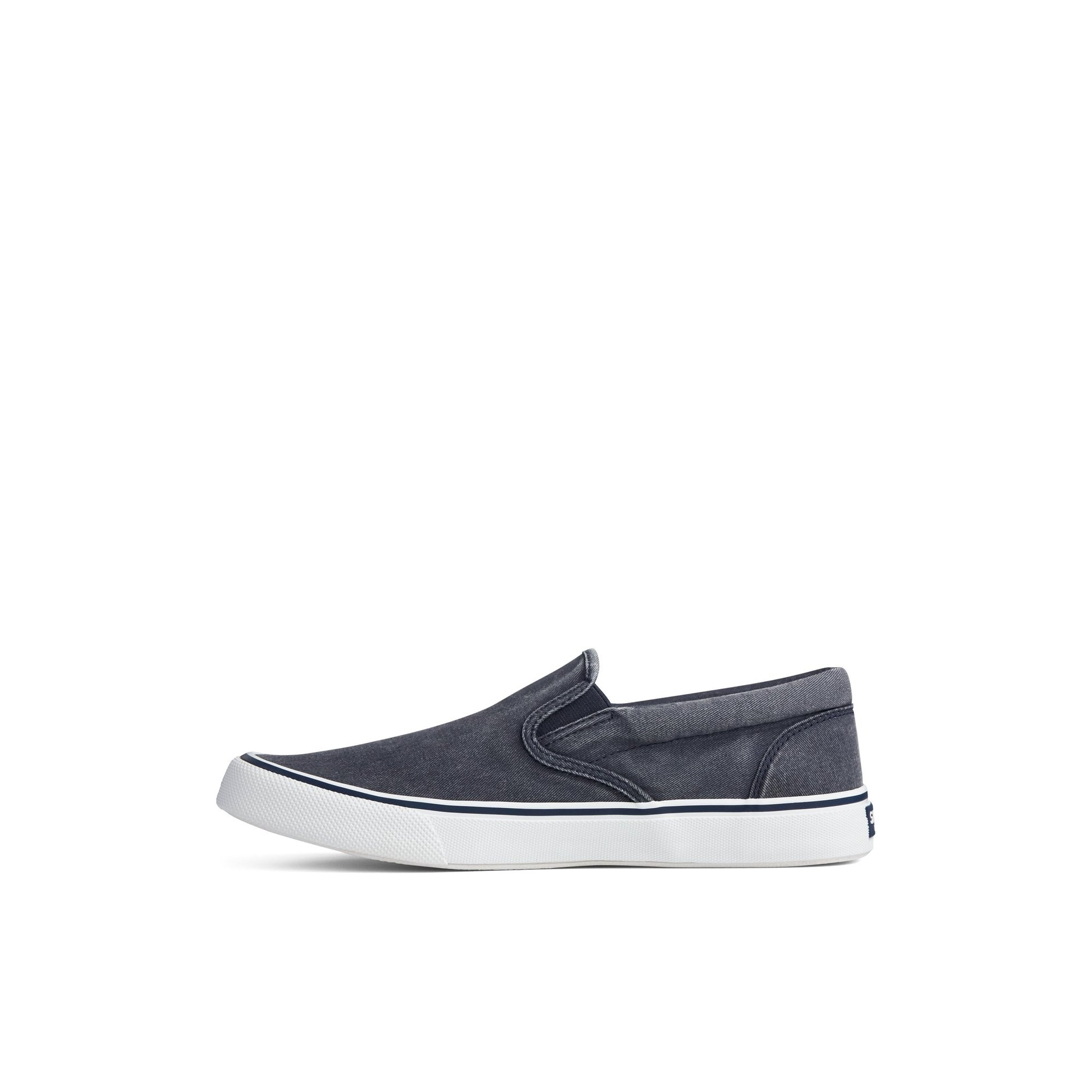 Side view of Navy Striper II Slip On Sneaker Vulcanized Sneaker