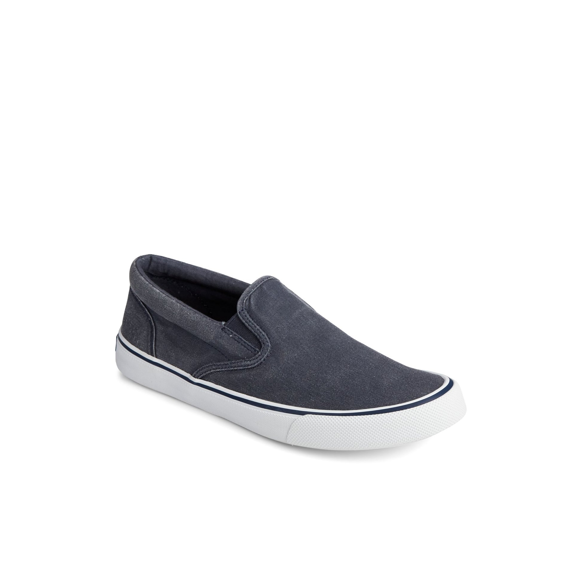 Three-quarter angle of Navy Striper II Slip On Sneaker Vulcanized Sneaker's front side
