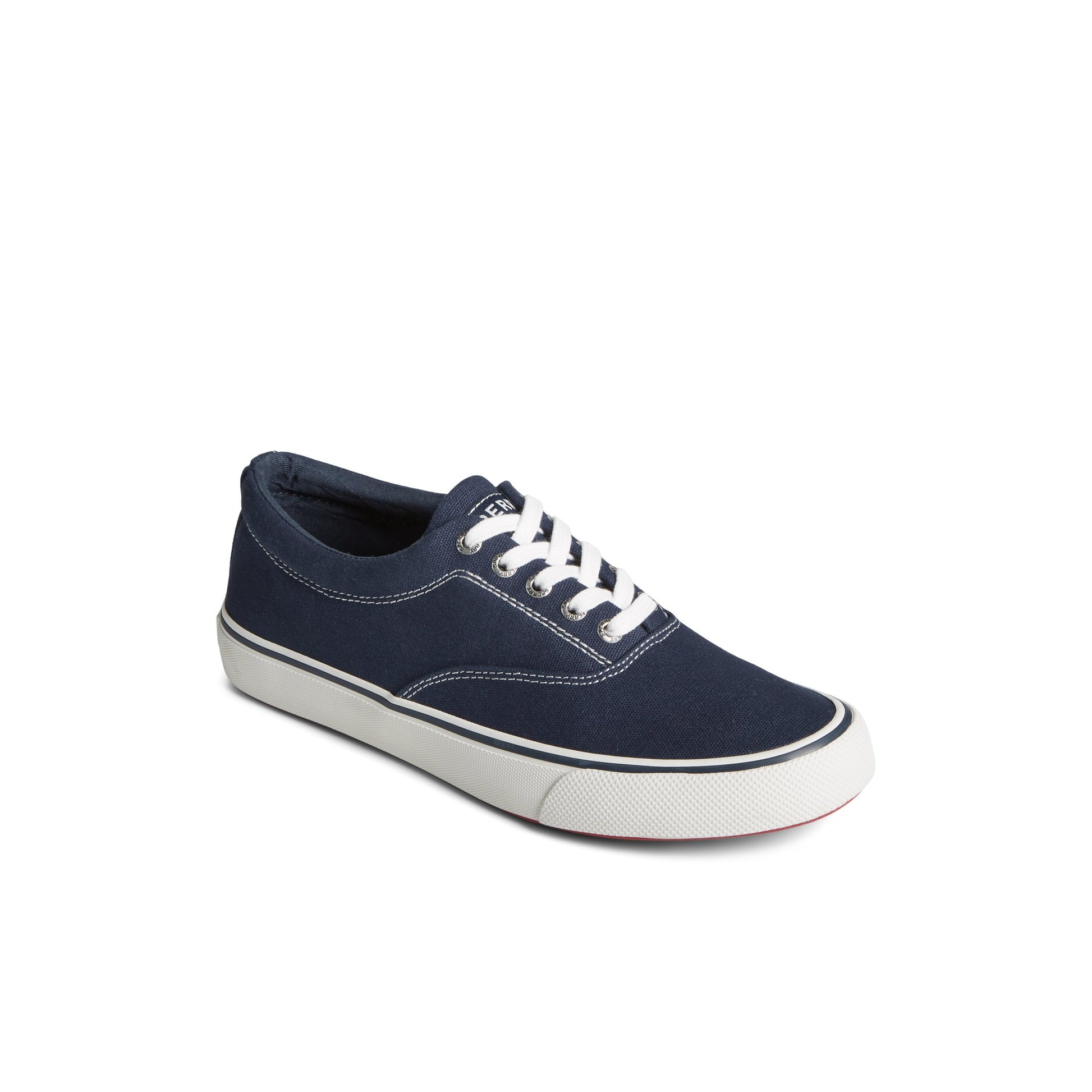 Three-quarter angle of Navy Striper II Canvas CVO Sneaker Vulcanized Sneaker's front side
