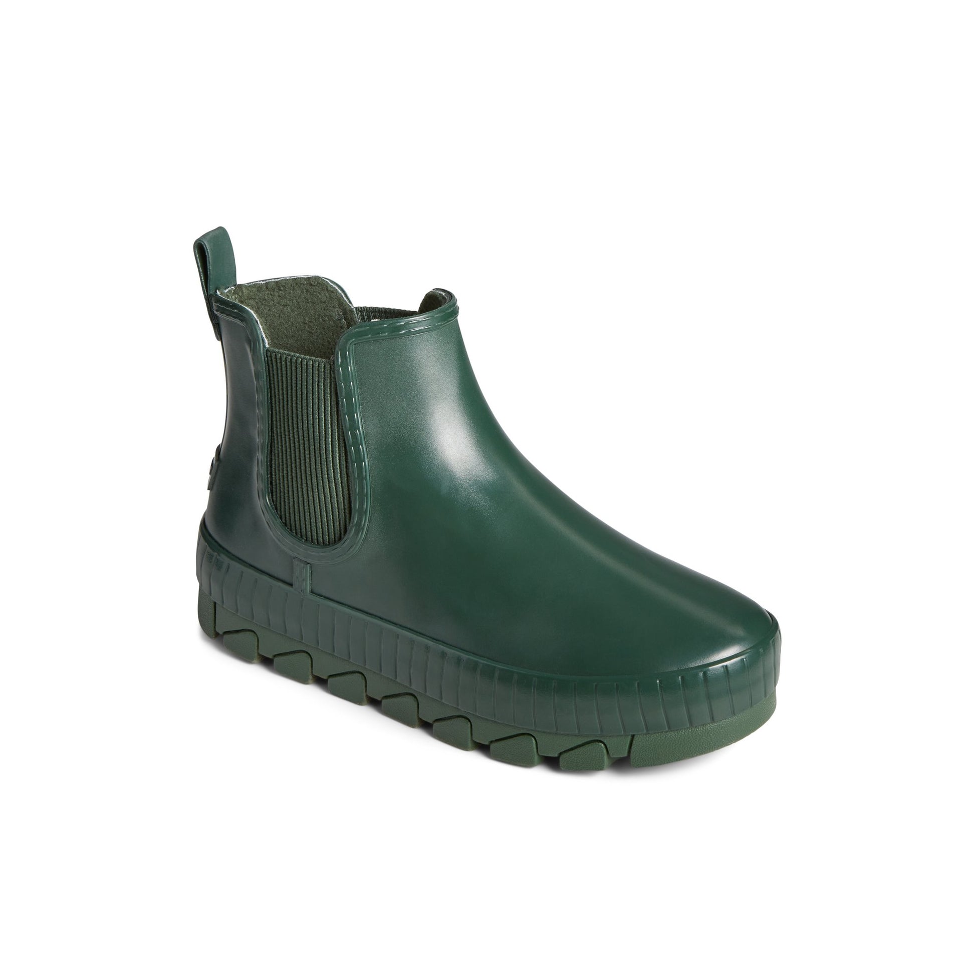 Three-quarter angle of Dark Green Torrent Chelsea Waterproof Rain Boot Chelsea Rain Boot's front side