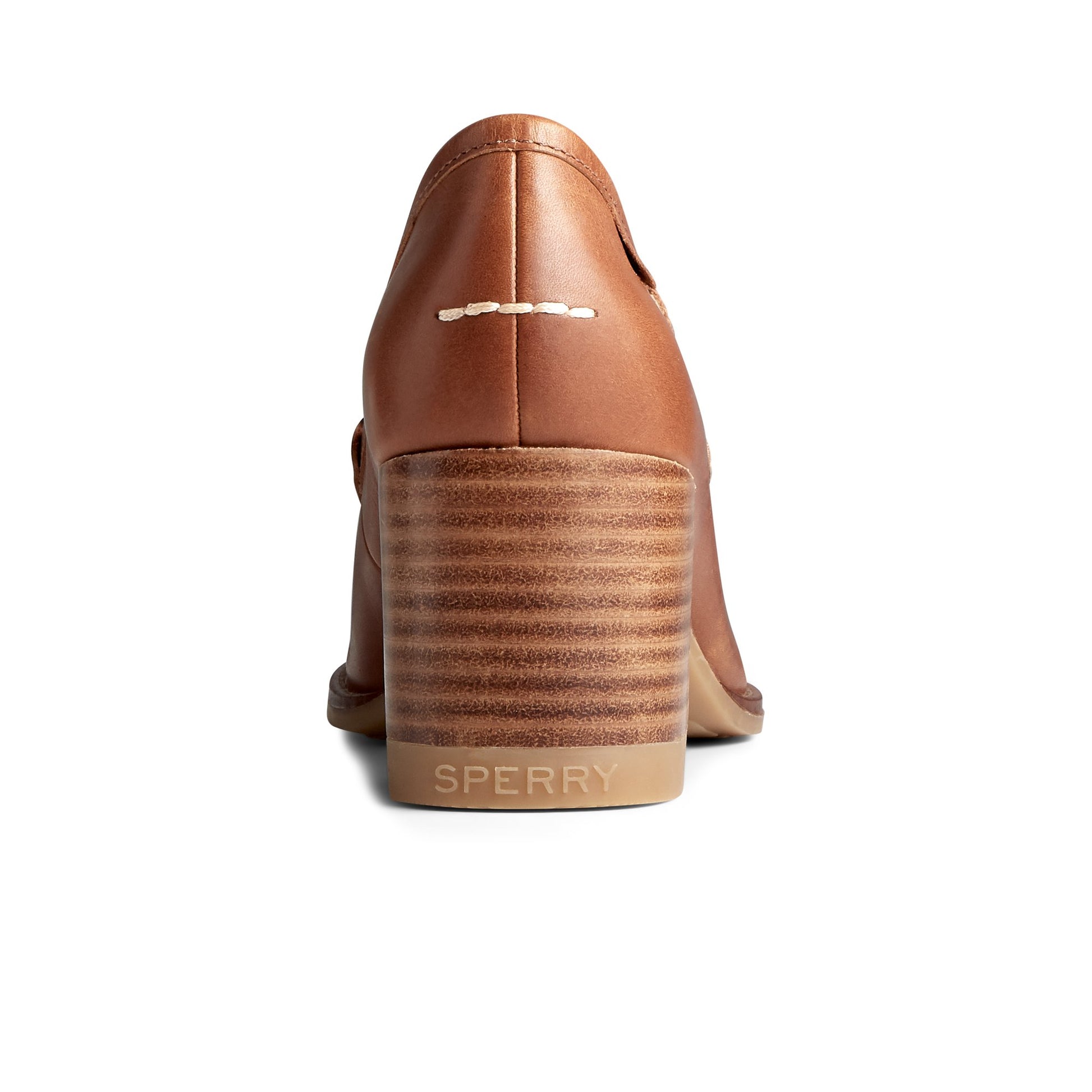 Close-up of the Medium Beige Seaport Penny Heel Leather Loafer Penny Loafer