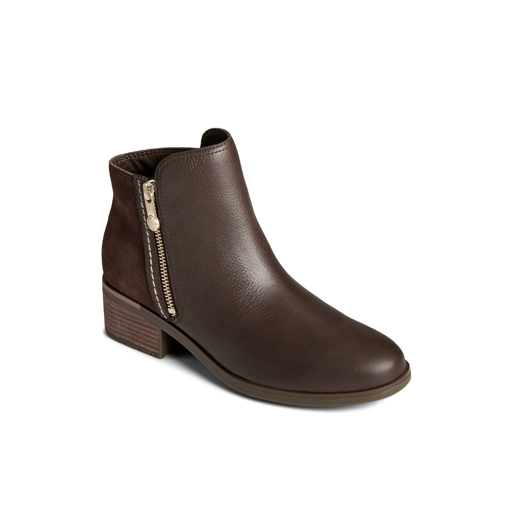 Three-quarter angle of Brown Seaport Bootie 2.0 Ankle Booties's front side
