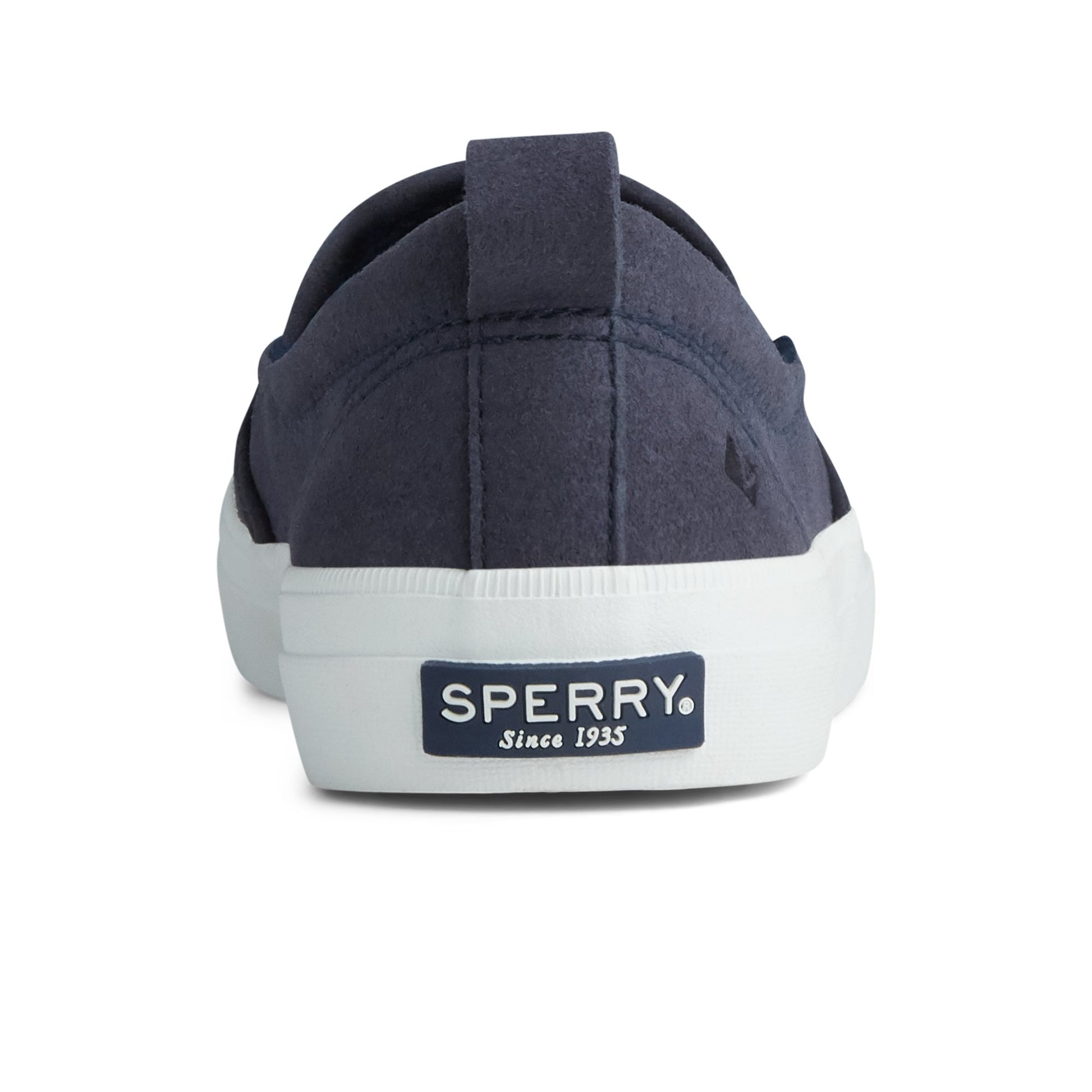 Close-up of the Navy Crest Twin Gore Perforated Slip On Sneaker Vulcanized Sneaker