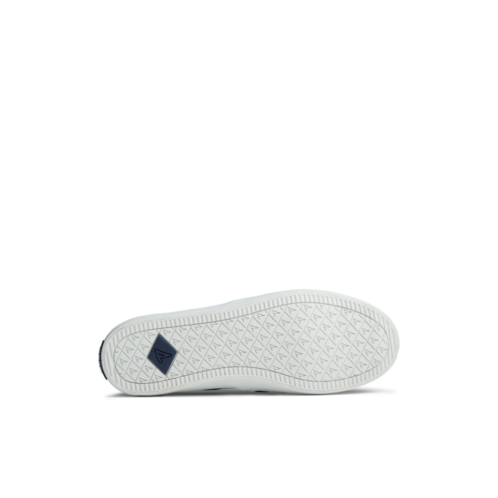 View of Navy Crest Twin Gore Perforated Slip On Sneaker Vulcanized Sneaker's sole