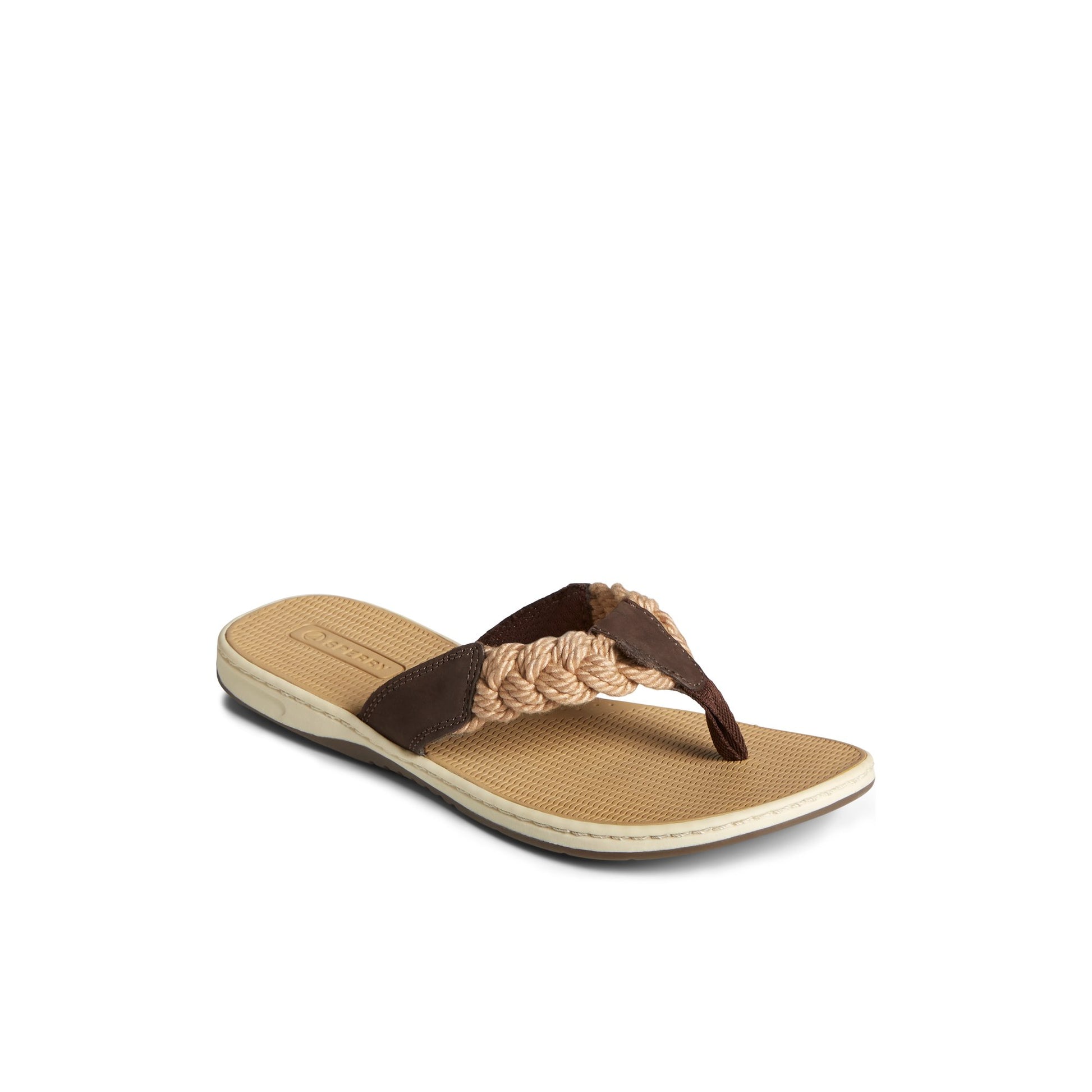 Three-quarter angle of Medium Brown Parrotfish Braid Sandal Flip Flop Thong Sandals's front side
