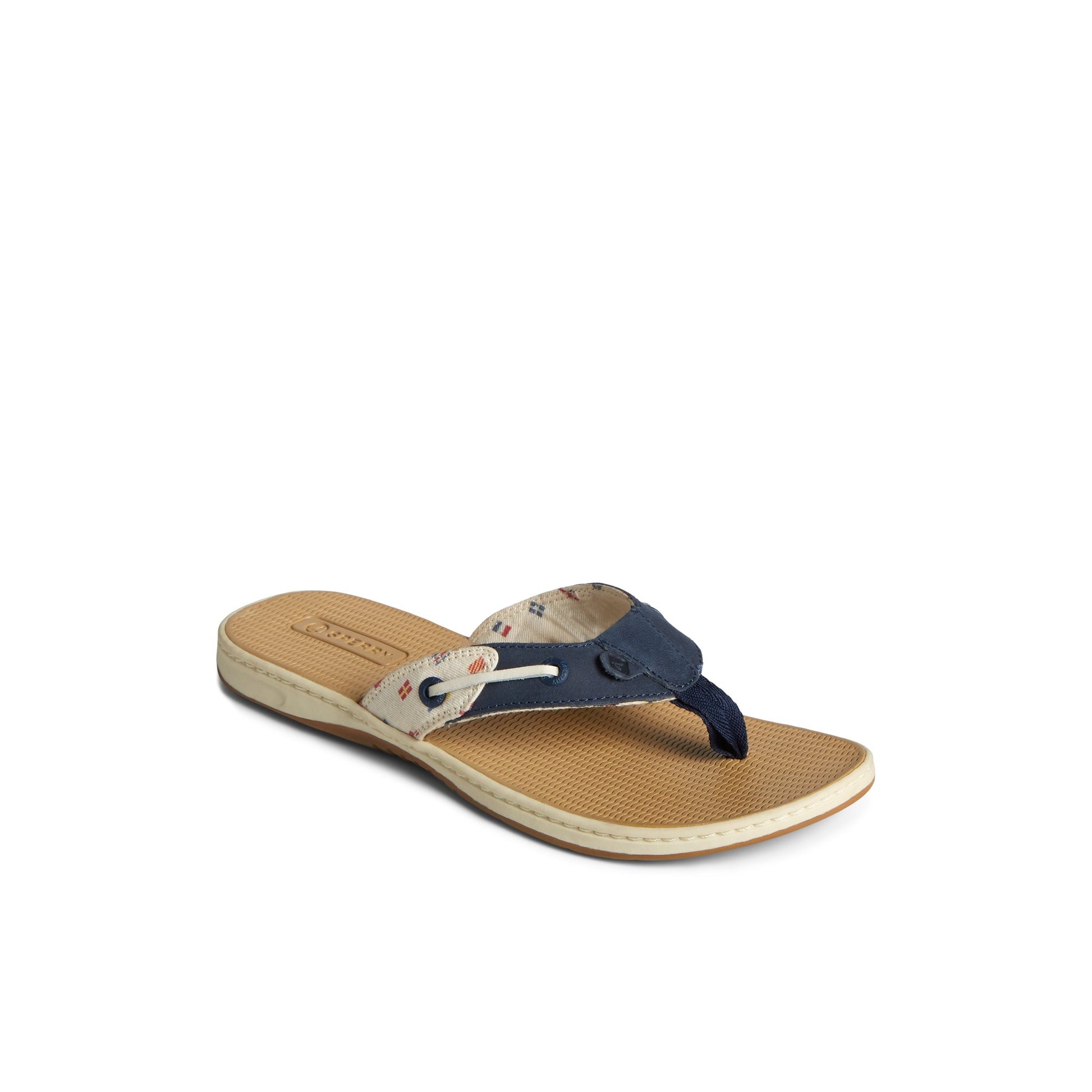 Three-quarter angle of White Seafish Nautical Flip Flop Flip Flop Thong Sandals's front side