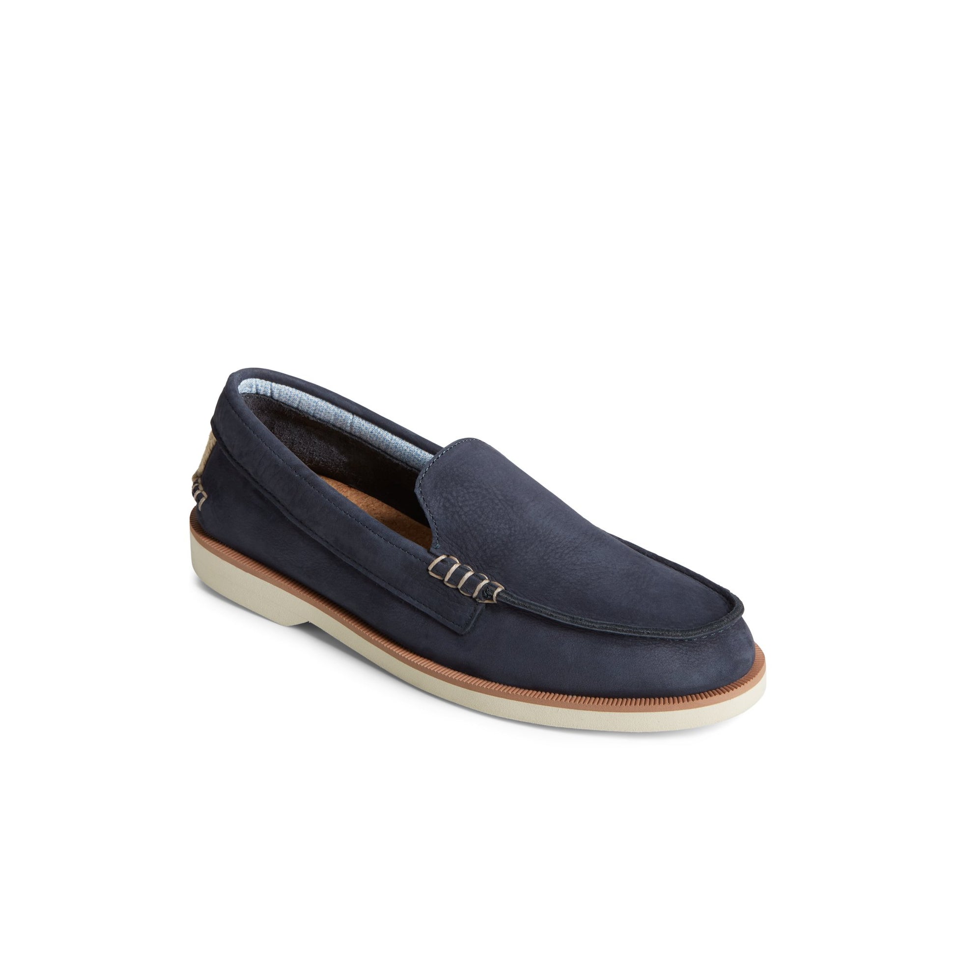 Three-quarter angle of Navy Authentic Original™ Double Sole Venetian Loafer Loafer Moccasin Casual Shoes's front side