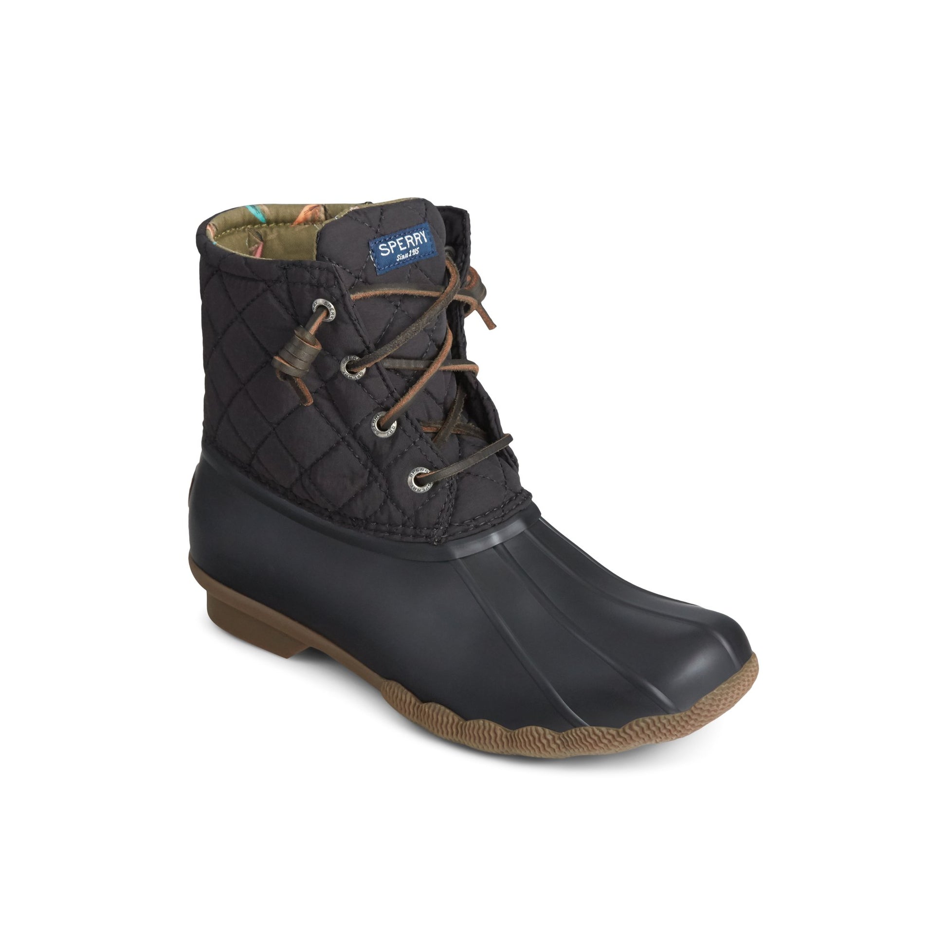 Three-quarter angle of Black Saltwater™ Quilted Duck Boot Duck Boots's front side
