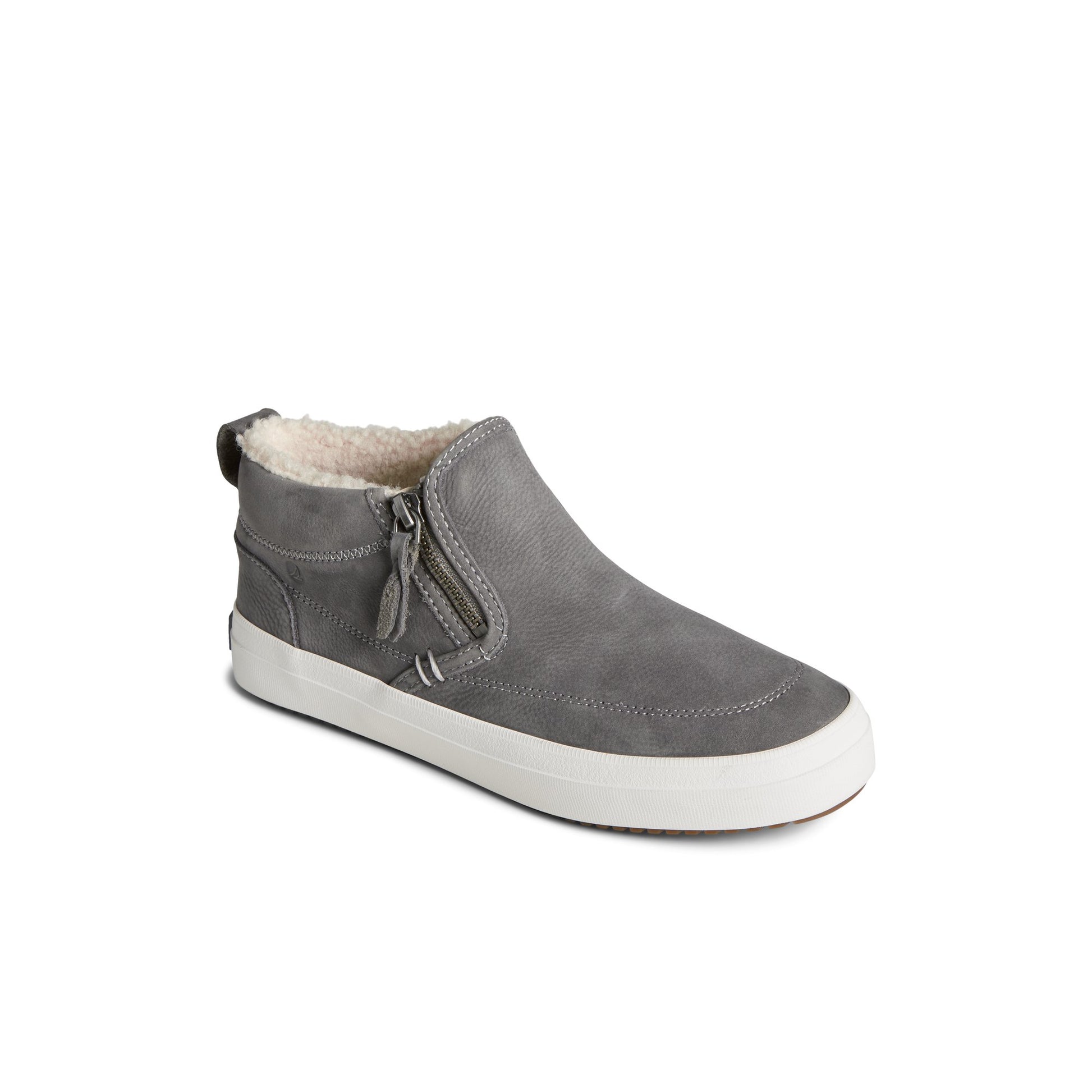 Three-quarter angle of Grey Crest Side Zip Cozy Sneaker Sneaker Boots's front side