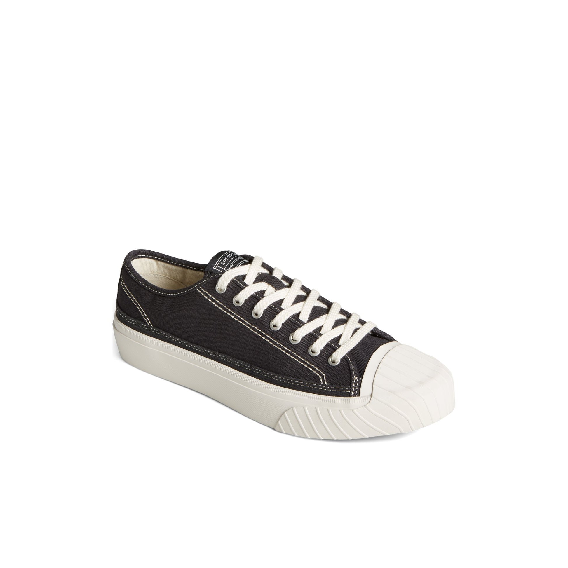Three-quarter angle of Black Racquet Oxford Sneaker Tennis Sneakers's front side