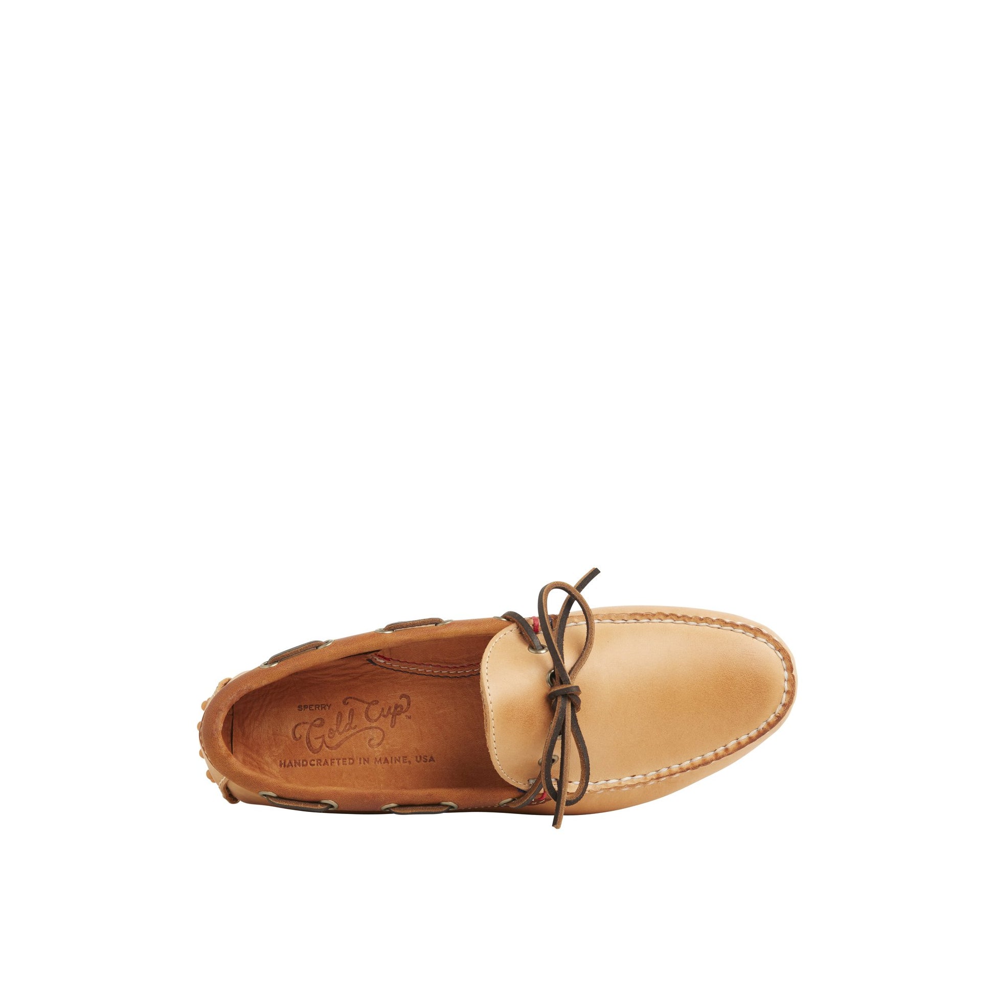 Top-down view of the Medium Beige Gold Cup™ Handcrafted in Maine 1-Eye Driver Boat Shoe