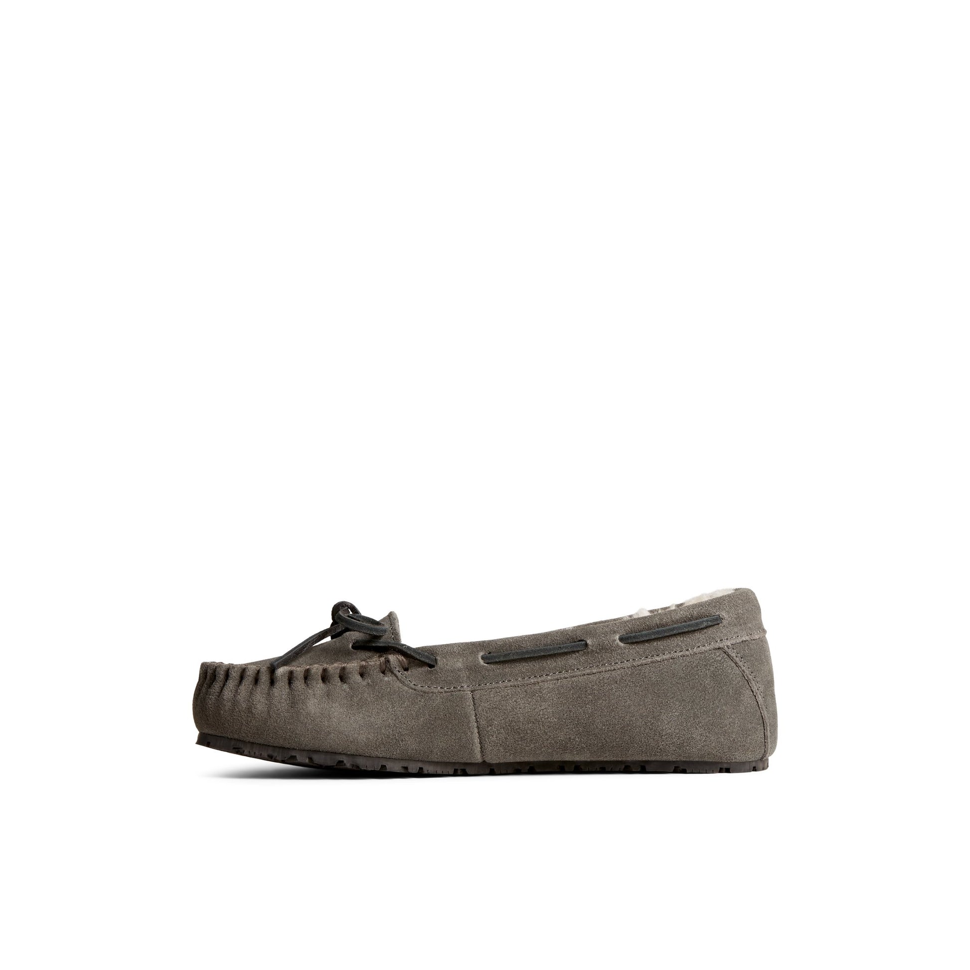 Side view of Grey Reina 1-Eye Slipper Moccasin Slipper