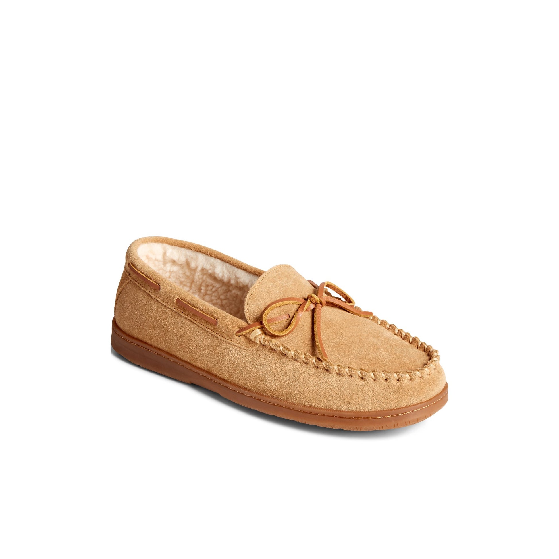 Three-quarter angle of Medium Beige Doyle Moc 1-Eye Slipper 's front side