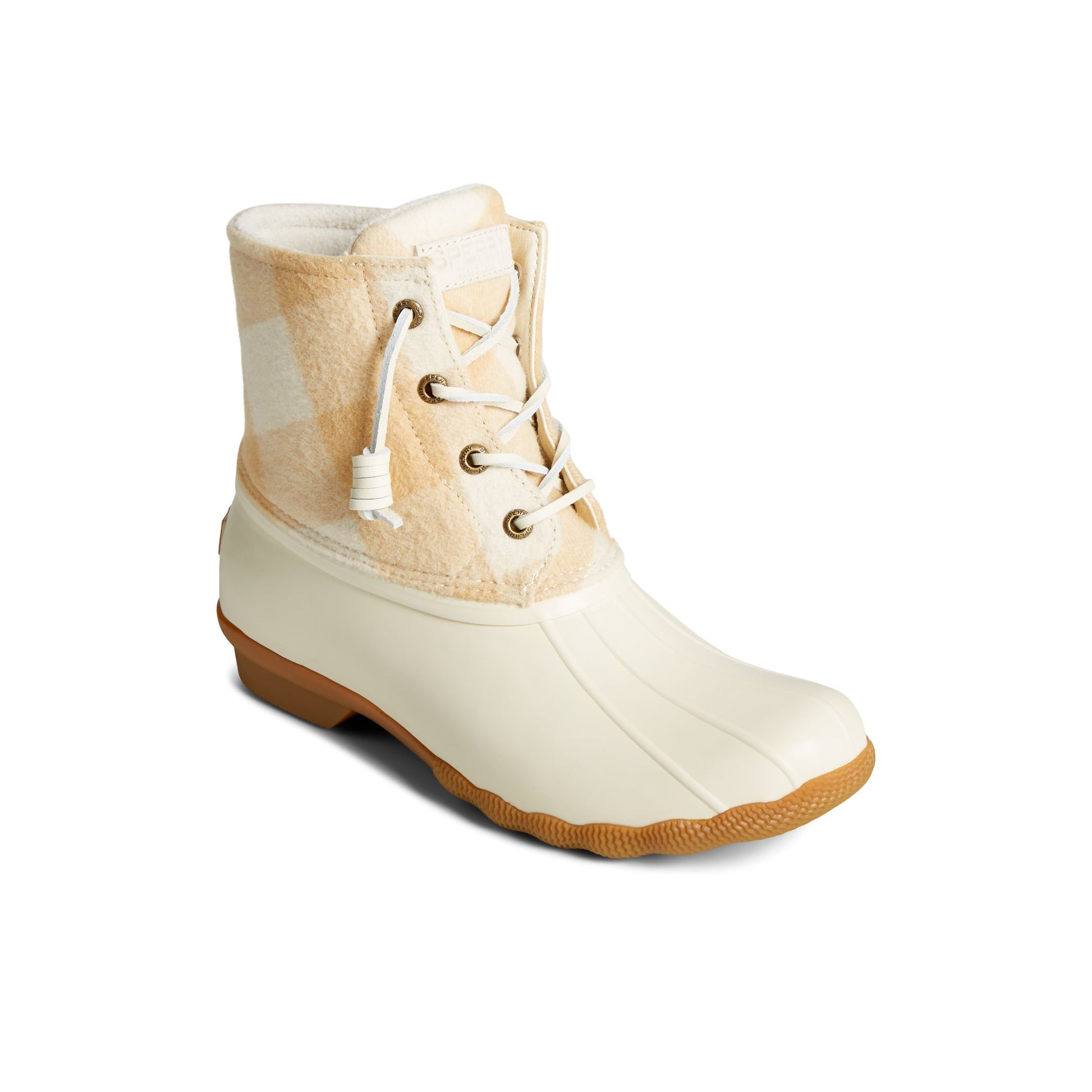 Three-quarter angle of Bone Saltwater™ Buffalo Check Duck Boot Duck Boots's front side