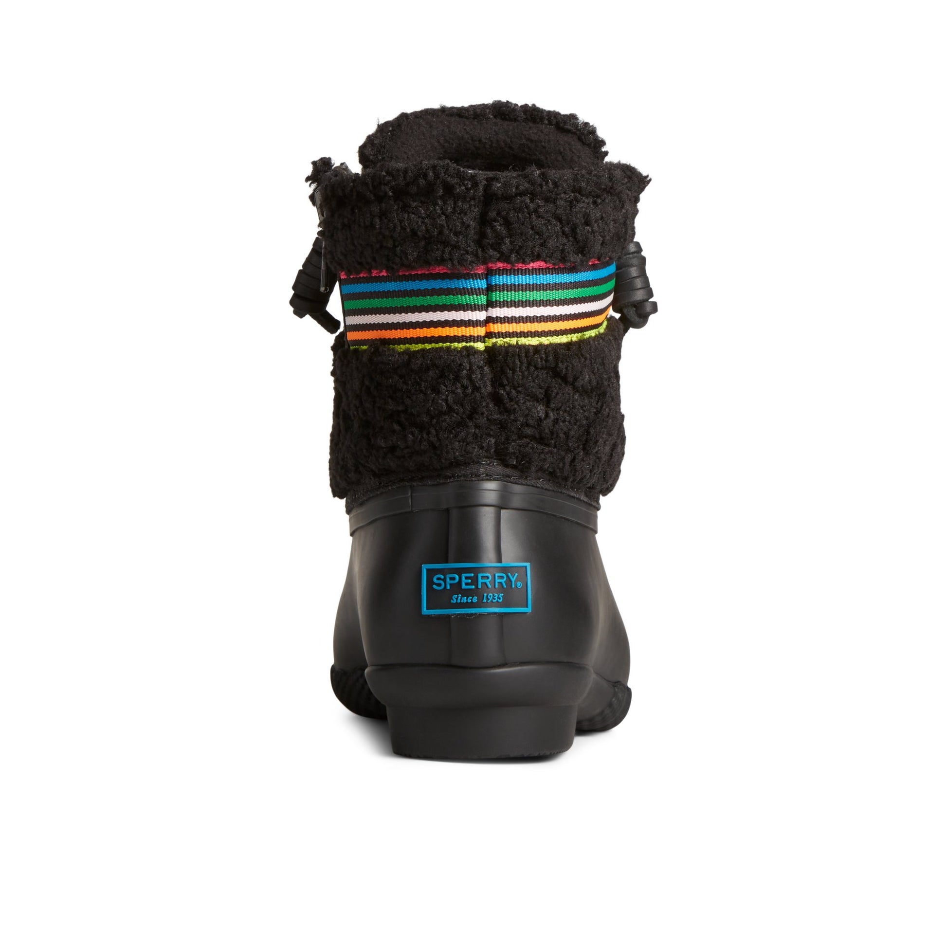 Close-up of the Black Saltwater™ Rainbow Sherpa Duck Boot Duck Boots