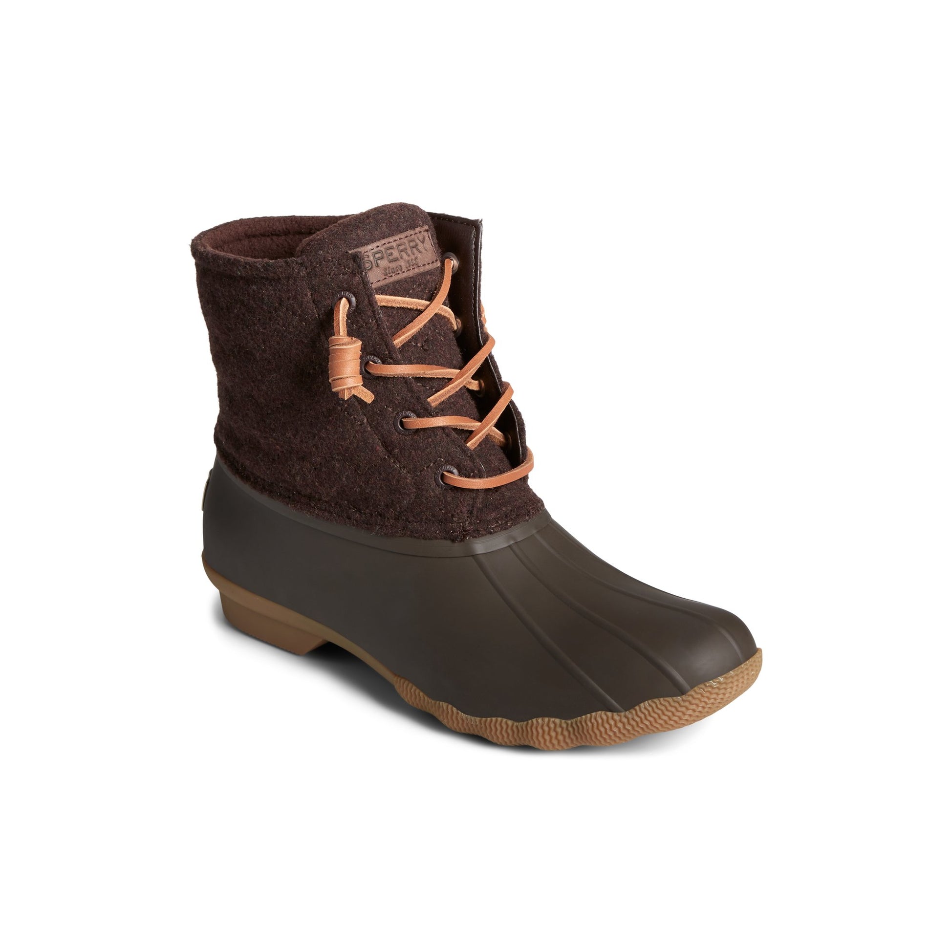 Three-quarter angle of Medium Brown Saltwater™ Chevron Wool Duck Boot Duck Boots's front side