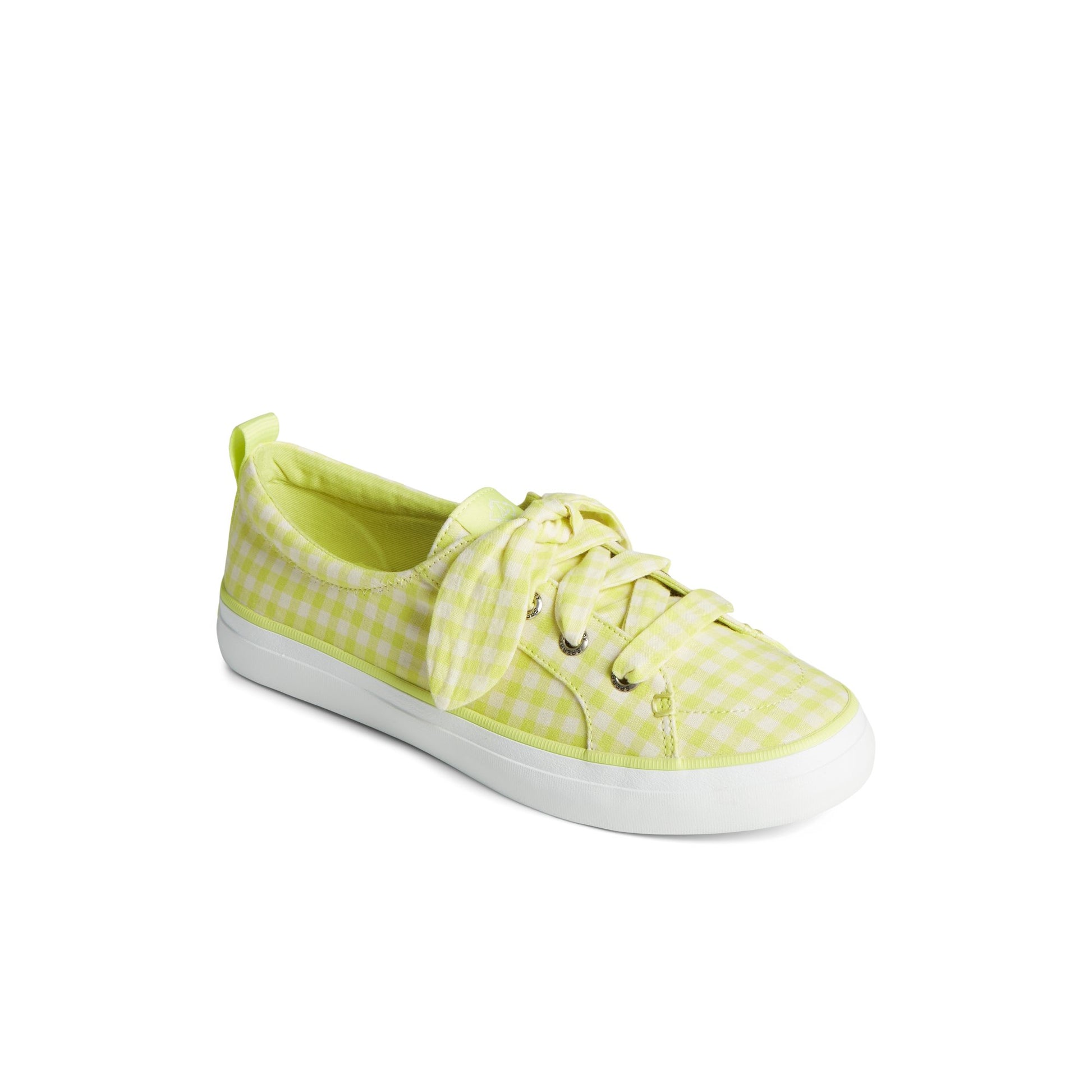 Three-quarter angle of Light Green Crest Vibe Gingham Sneaker 's front side