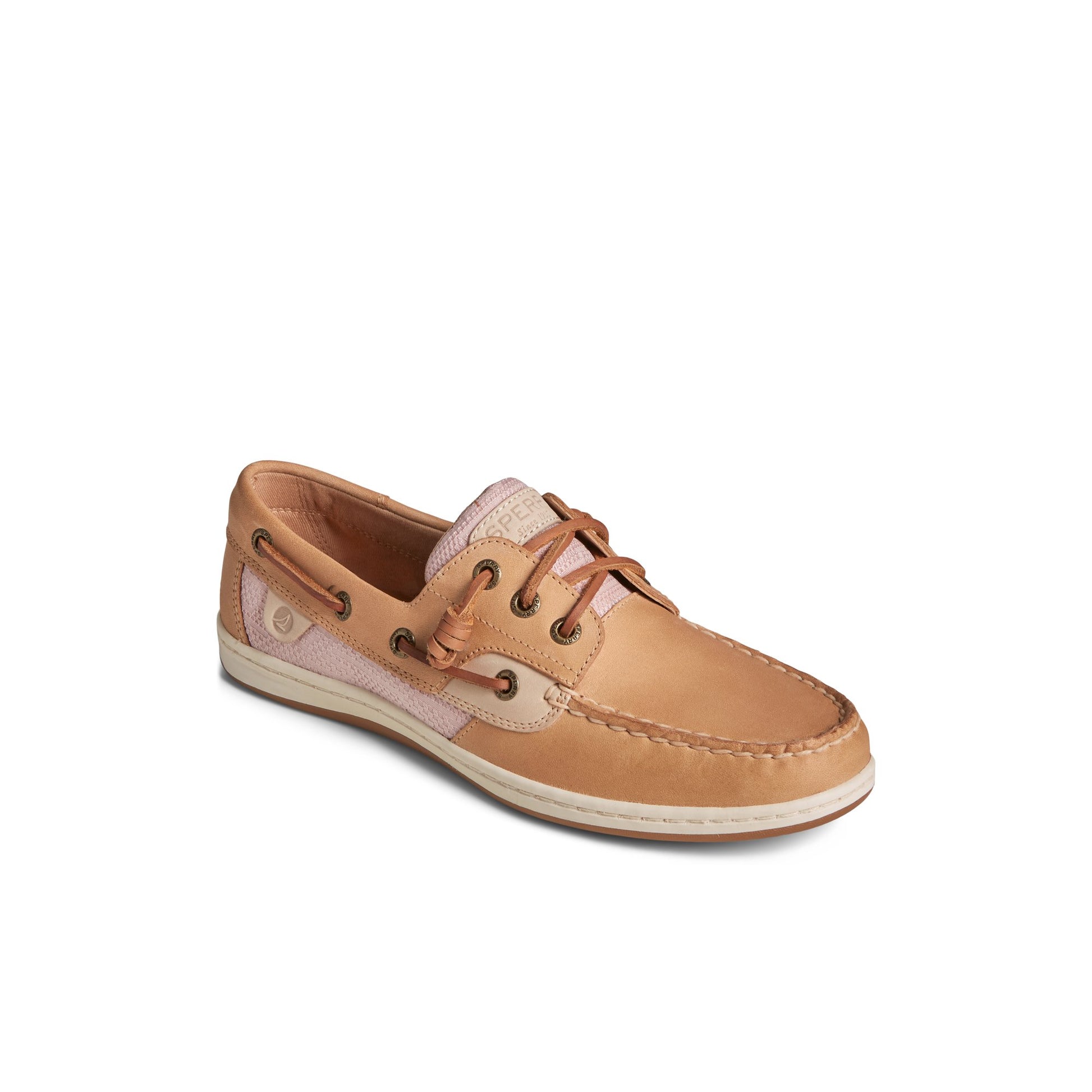 Three-quarter angle of Medium Beige Songfish Jacquard Boat Shoe Boat Shoes's front side