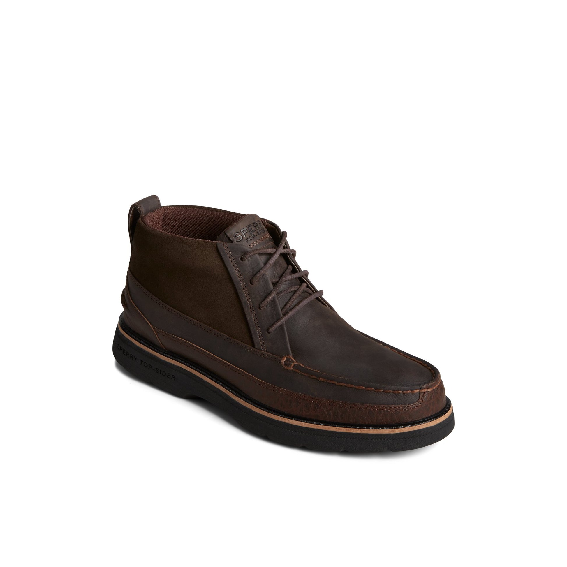 Three-quarter angle of Brown Authentic Original™ PLUSHWAVE™ Lug Chukka Boot Chukka Boots's front side
