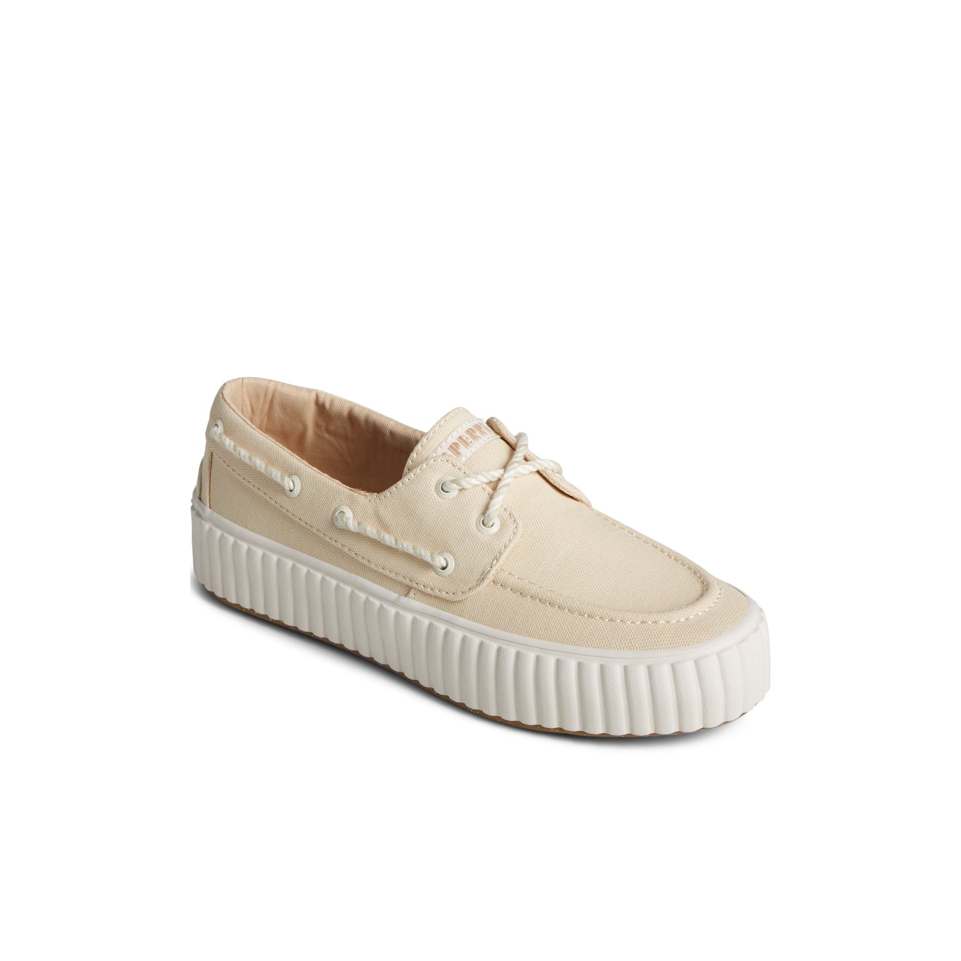 Three-quarter angle of Bone Pierwavepres_ww Boat Shoes's front side