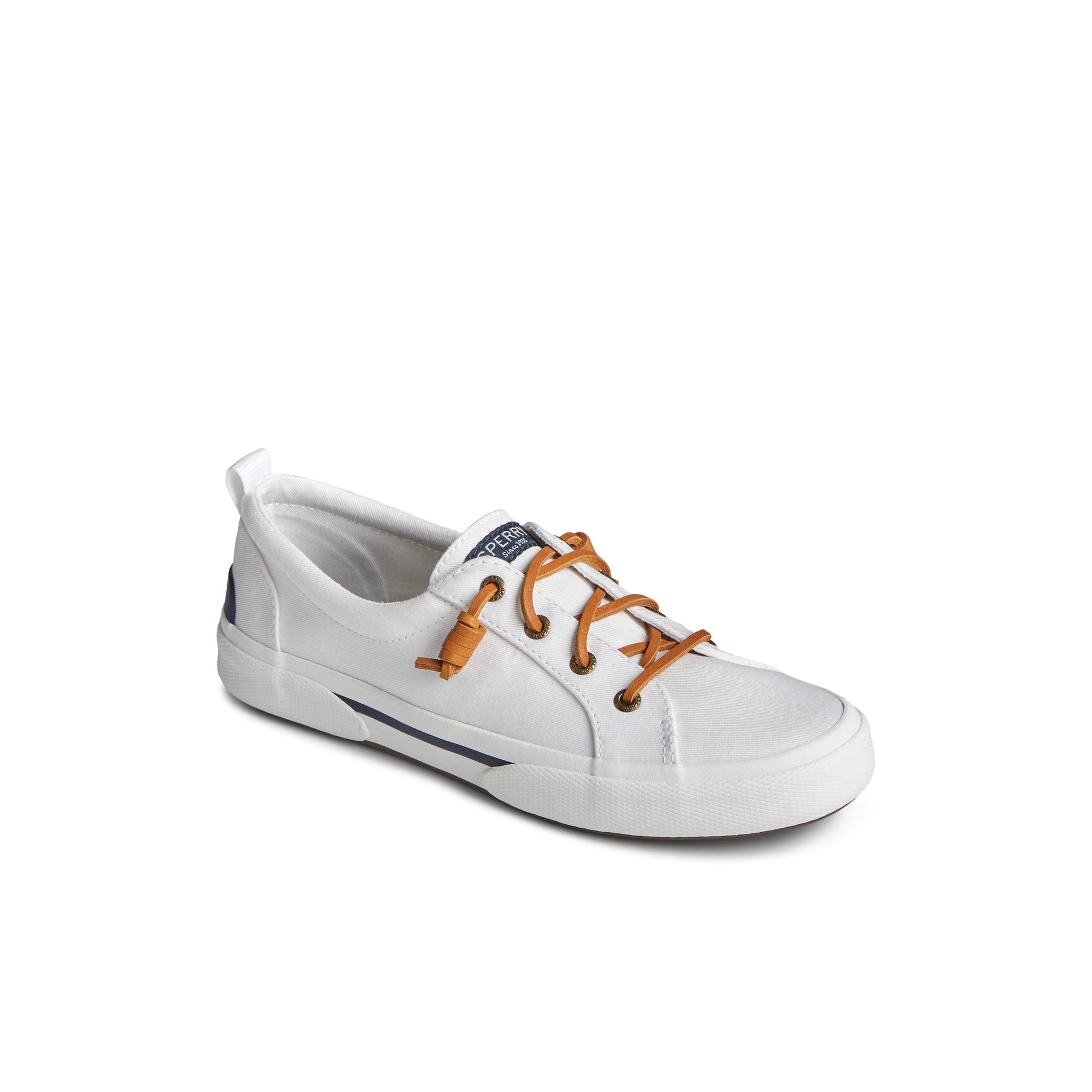Three-quarter angle of White Pier Wave Lace Up Sneaker Vulcanized Sneaker's front side
