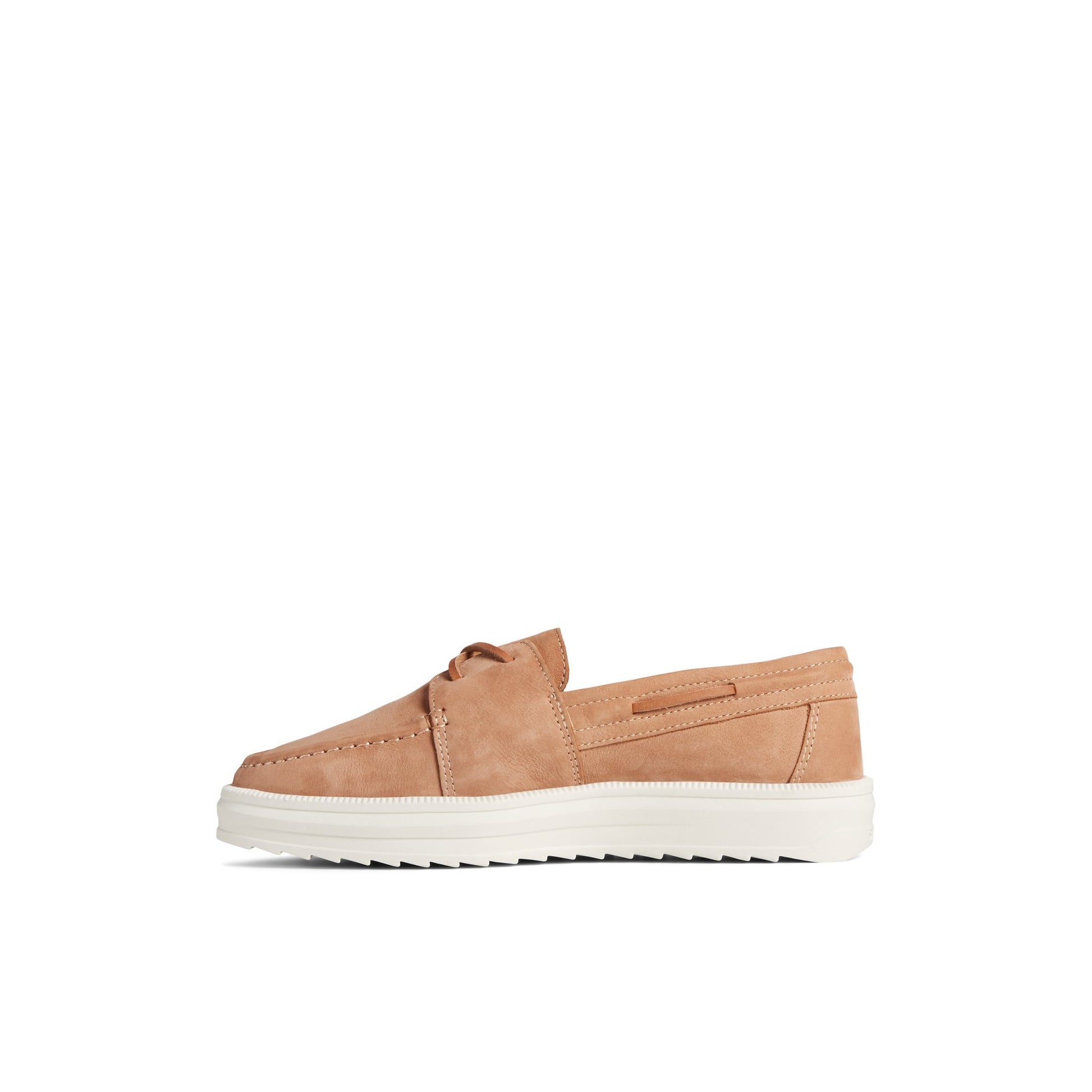 Side view of Medium Beige Cruiseplushl_ww Boat Shoes