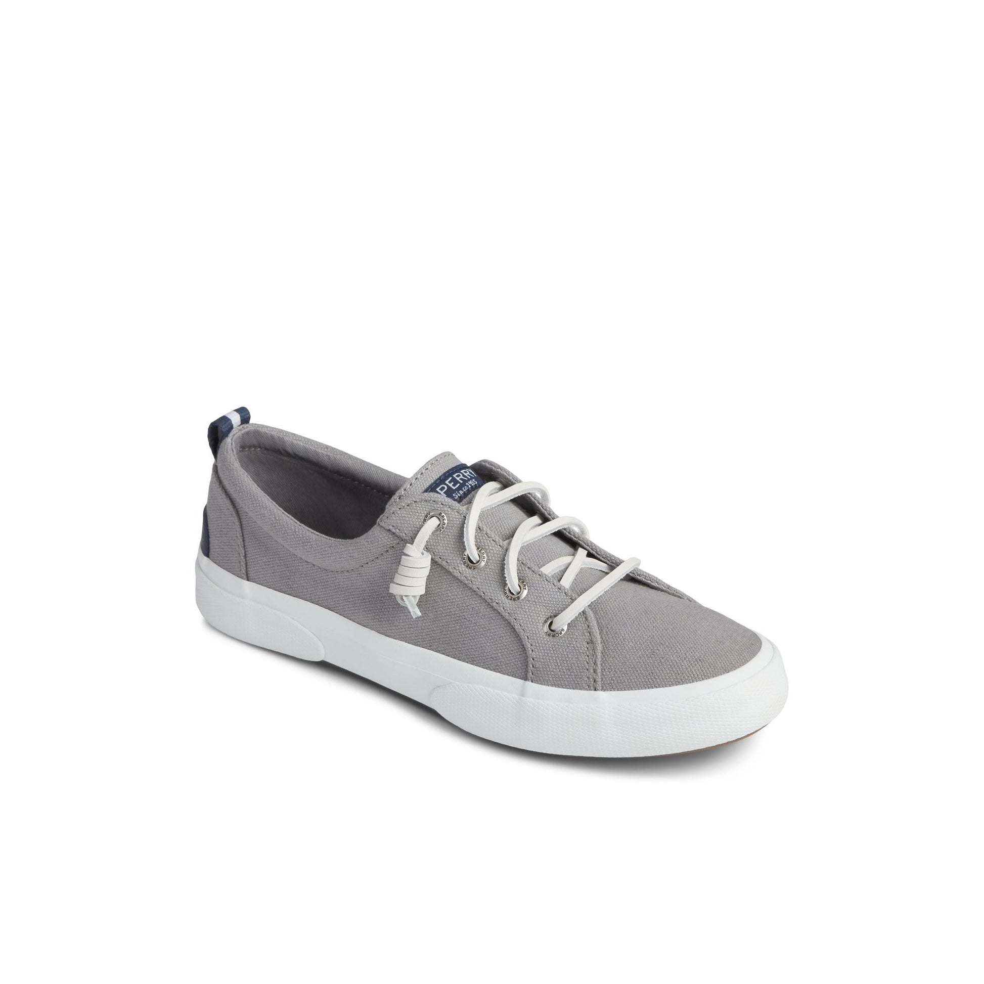 Three-quarter angle of Grey Pier Wave Canvas Sneaker Vulcanized Sneaker's front side