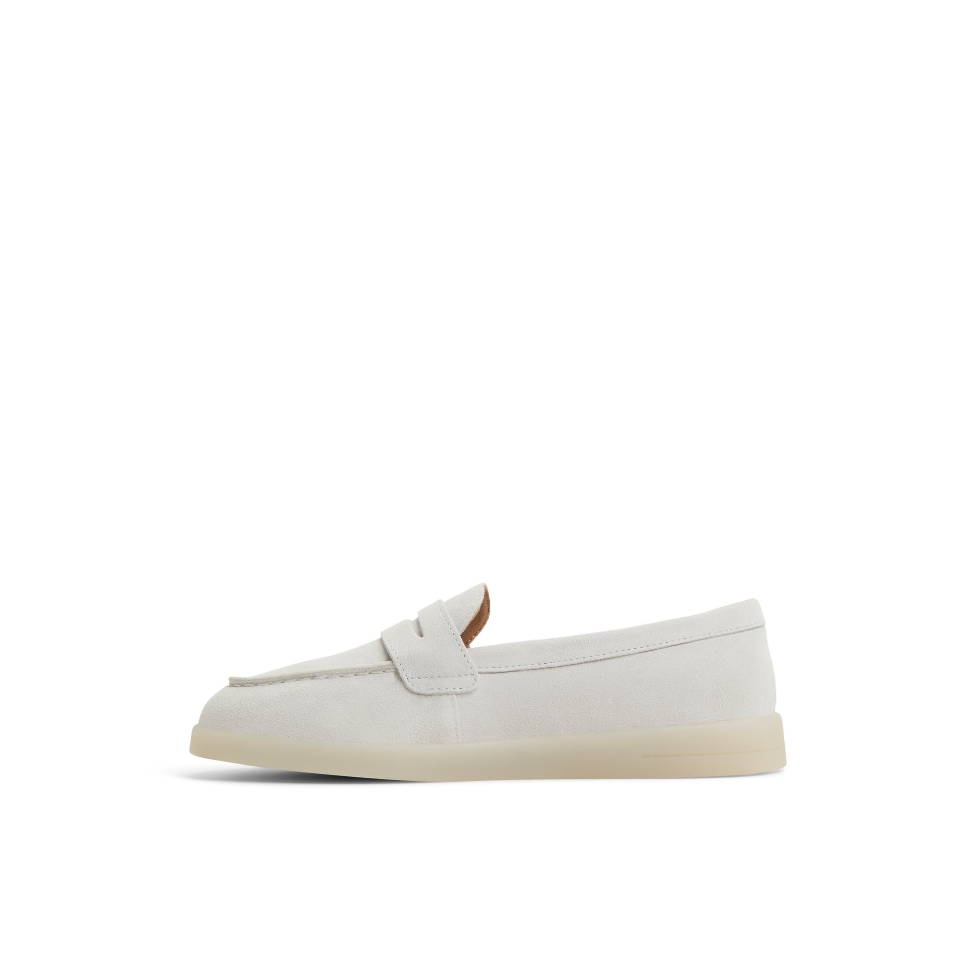 Three-quarter angle of White Wedge Cupsole Penny Ladies Penny Loafer's back side