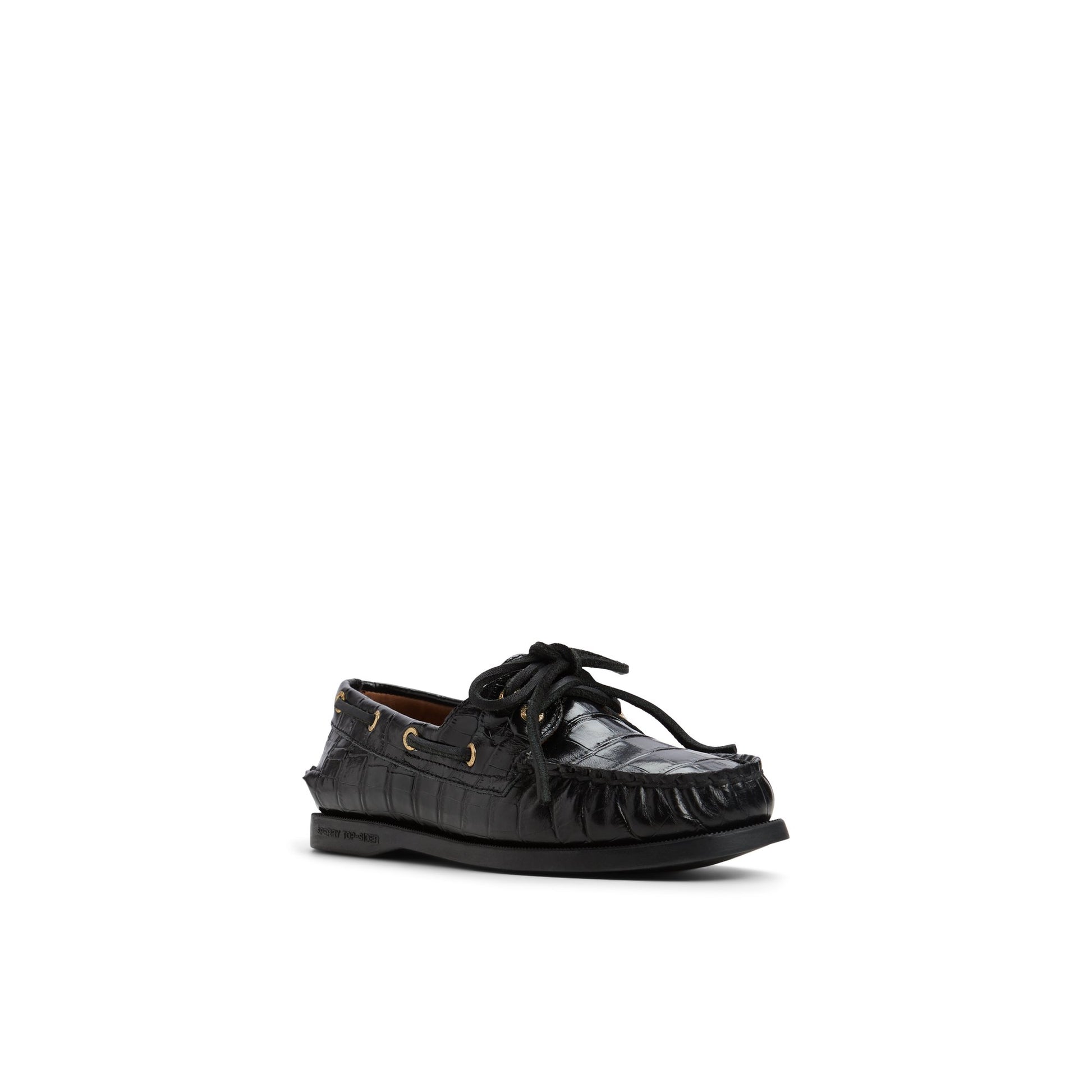 Side view of Black Authentic Original™ 2 Eye Boat Shoe Boat Shoes